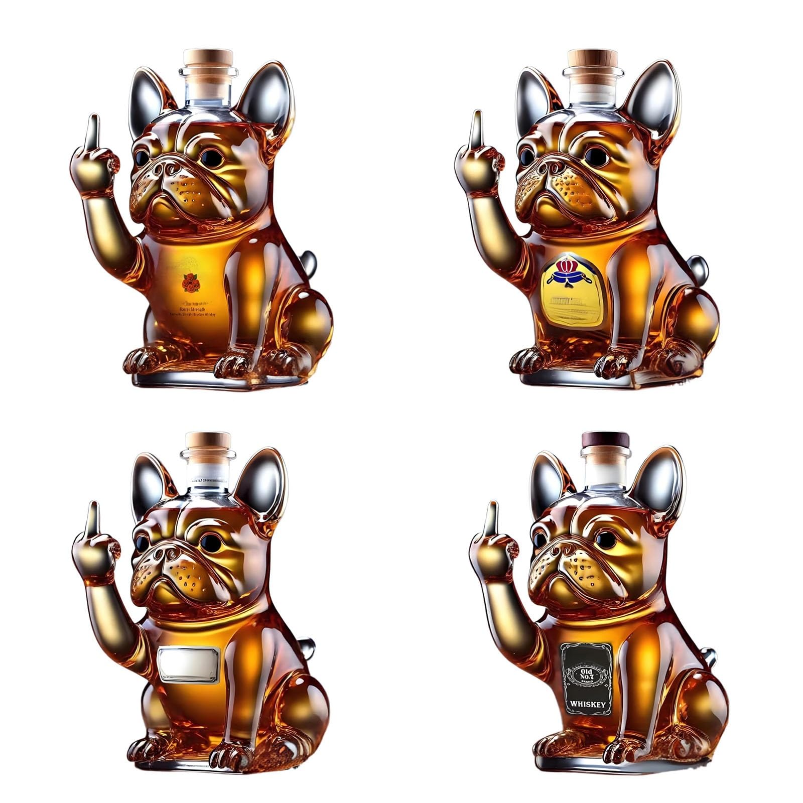 Karafka z dekanterem do wina - karafka z karafką do whisky, francuski buldog whisky, karafka do whisky w kształcie posągu majora, zabawne prezenty. (4 szt.)