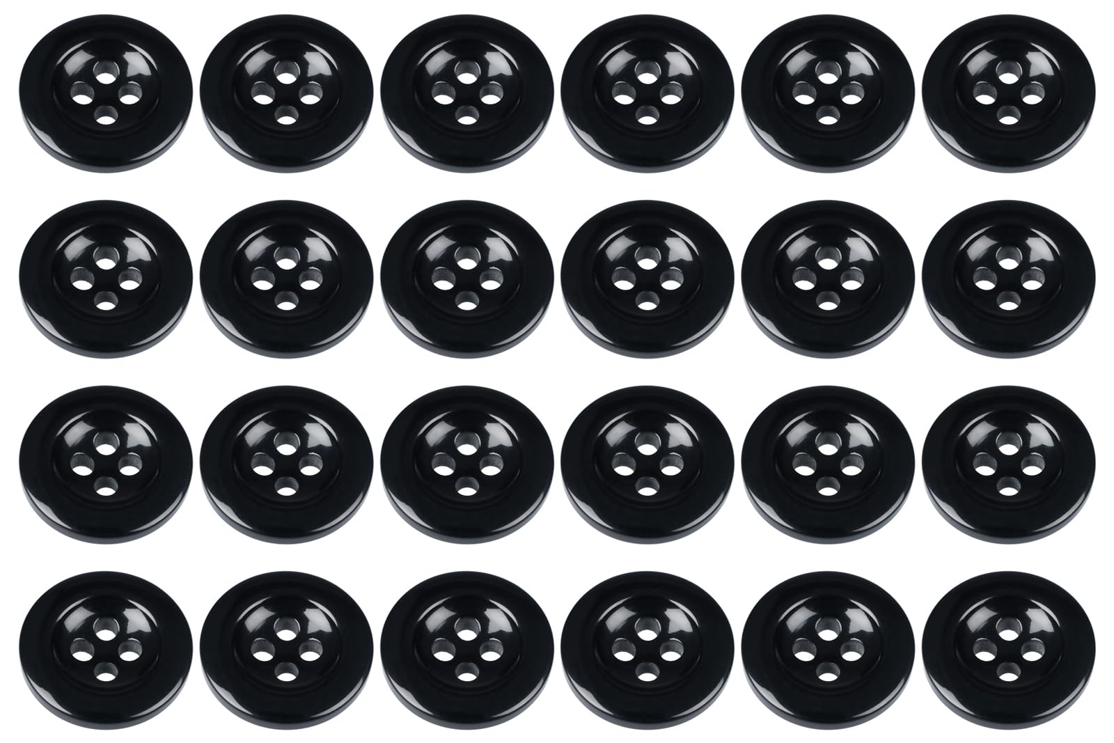 Pack of 24 Black 17mm Round Sew On Plastic Buttons for Trouser Braces Suits Skirts Domed 4 Holes 27 Ligne