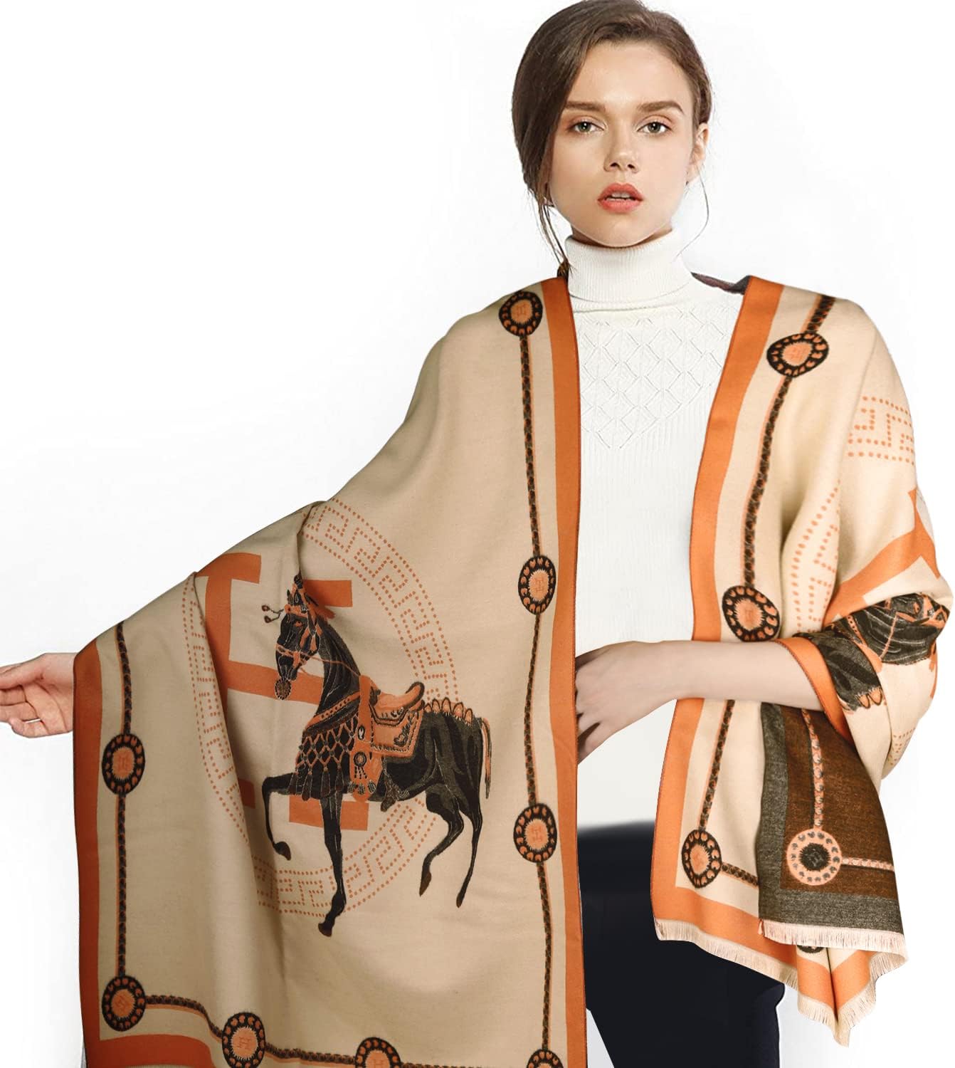 EXTREE Scarfs for Women Pashmina Silky Shawl Wrap for Evening Dressing Blanket Open Front Poncho Cape - Image 4