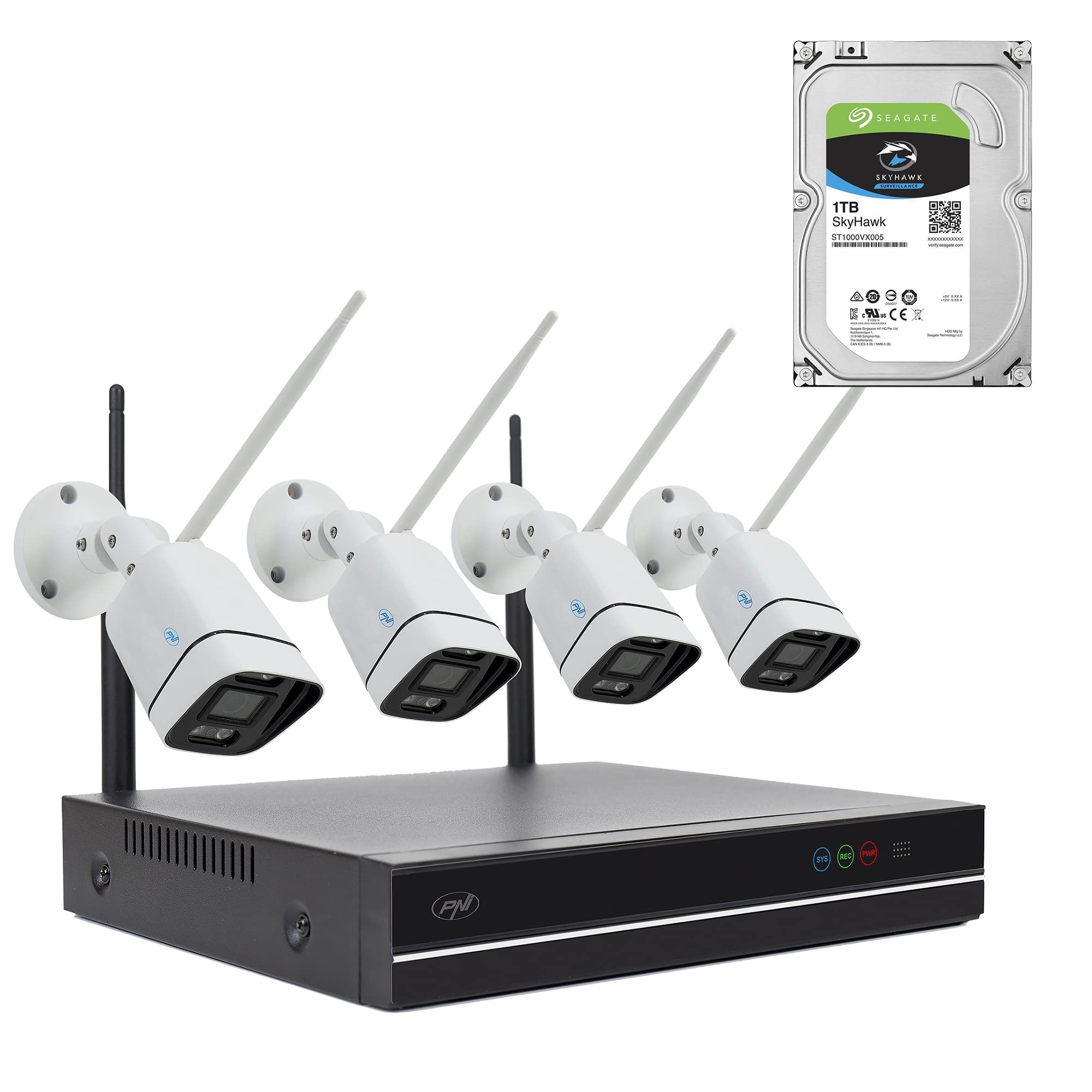 Kit videosorveglianza NVR PNI House WiFi660 e 4 telecamere wireless, 3MP con HDD 1tb incluso