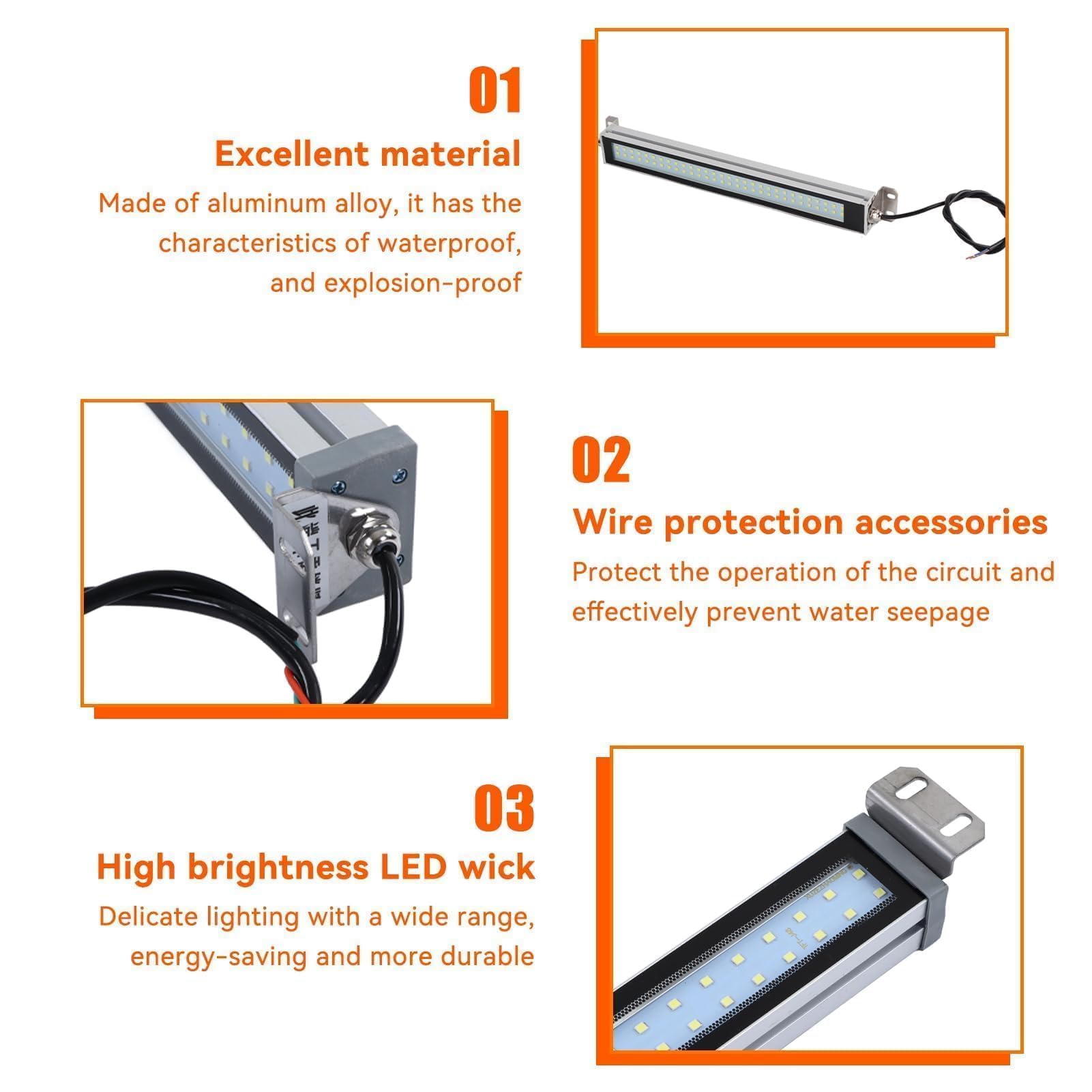 24V 12W IP67 Impermeable Tubo De Luz De Máquina, Luz De Trabajo LED CNC Machine Shop, CNC Industrial Máquina Internera Iluminación LED Con Cubierta Transparente, Garaje Almacén Taller Sótano
