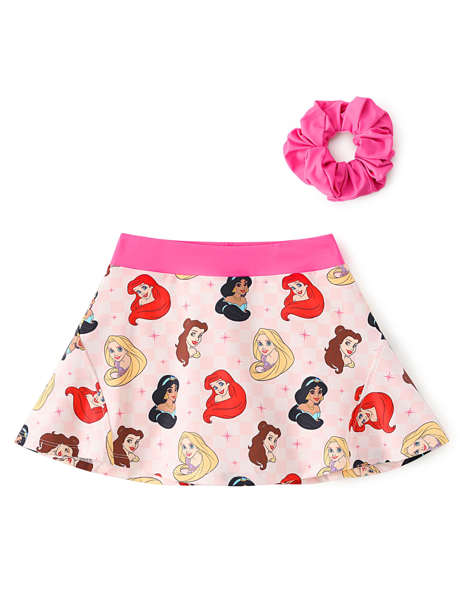 Disney Stitch丨Frozen丨Princess丨Minnie Mouse Girls Athletic Skort Inner Pocket Shorts + Scrunchie Tennis Golf A-line Skirt 2-9Y