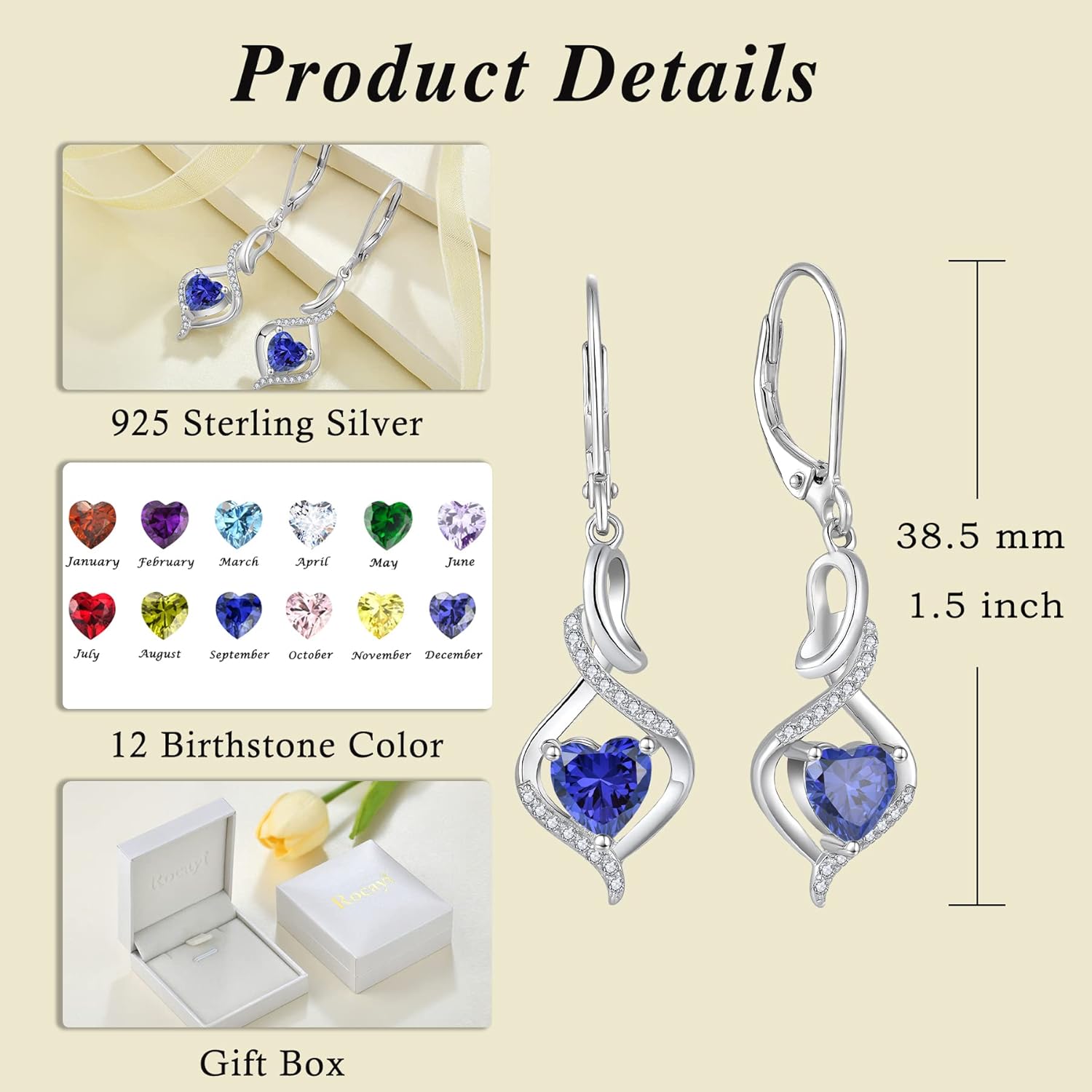 Infinity Dangle Drop Earrings for Women 925 Sterling Silver Leverback Earrings Love Heart Birthstone Jewelry Gifts for Women Wife Girlfriend Mother Daughter Her - Image 6