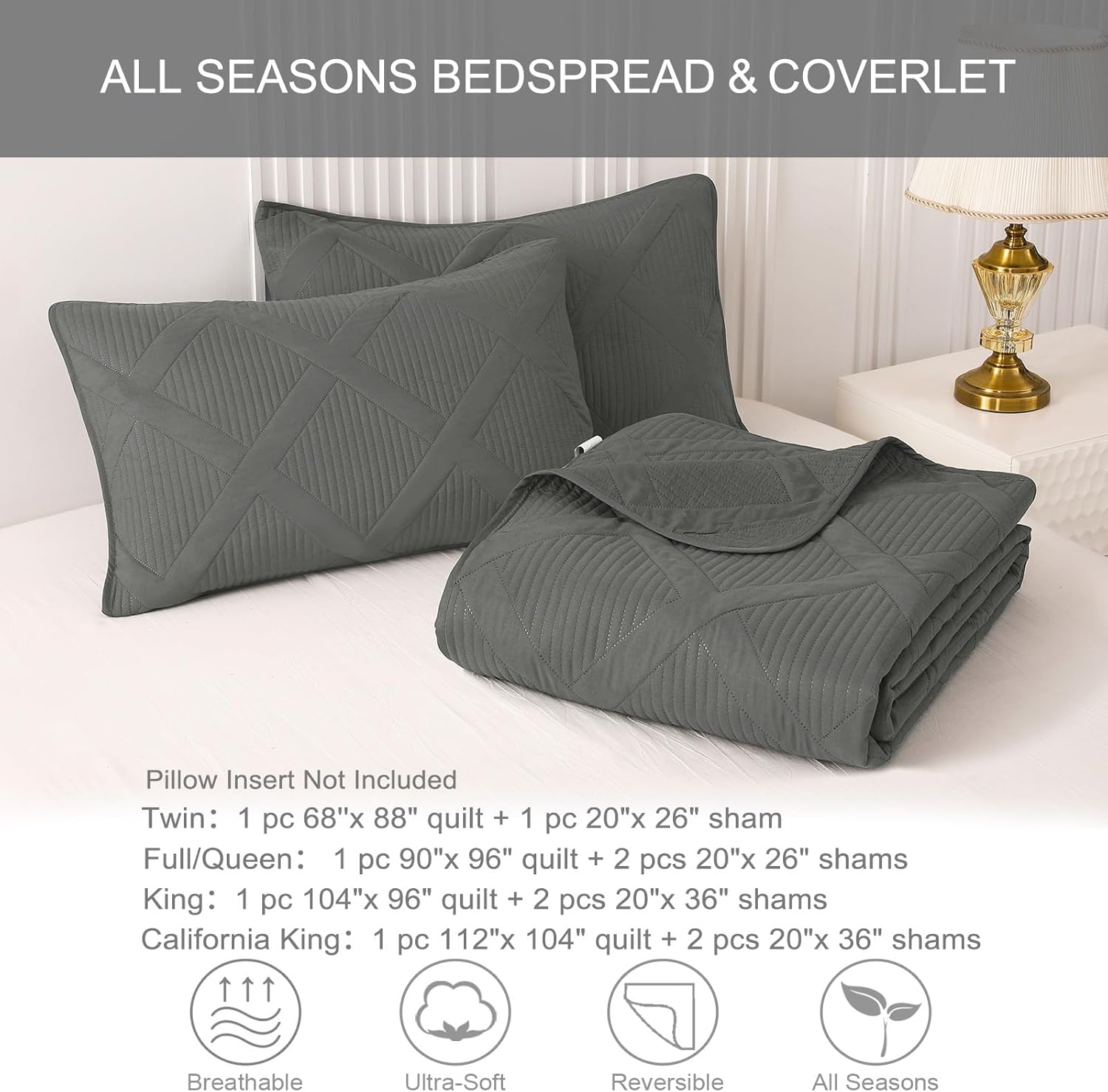 Exclusivo Mezcla Quilts Queen Size - Grey Quilt Set Bedspread with 2 Pillow Shams, Modern Bedding Set with Striped Pattern, Soft Lightweight Bedspreads Queen Size for All Seasons - Image 6