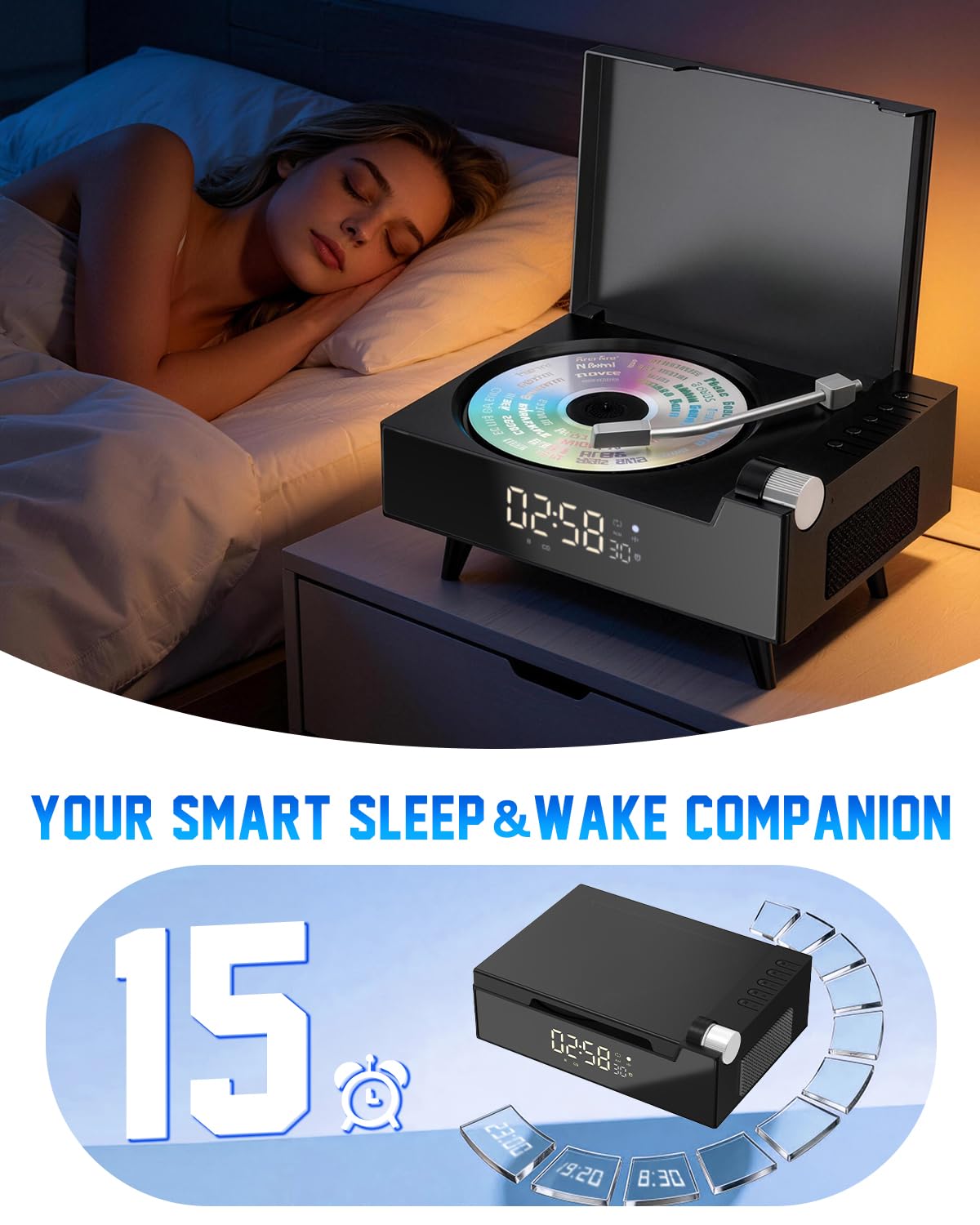 Lettore CD portatile Bluetooth per casa e scrivania, doppio altoparlante stereo, radio FM, batteria da 3600 mAh, telecomando e display LED, lettore disco retrò MP3/WAV, regalo