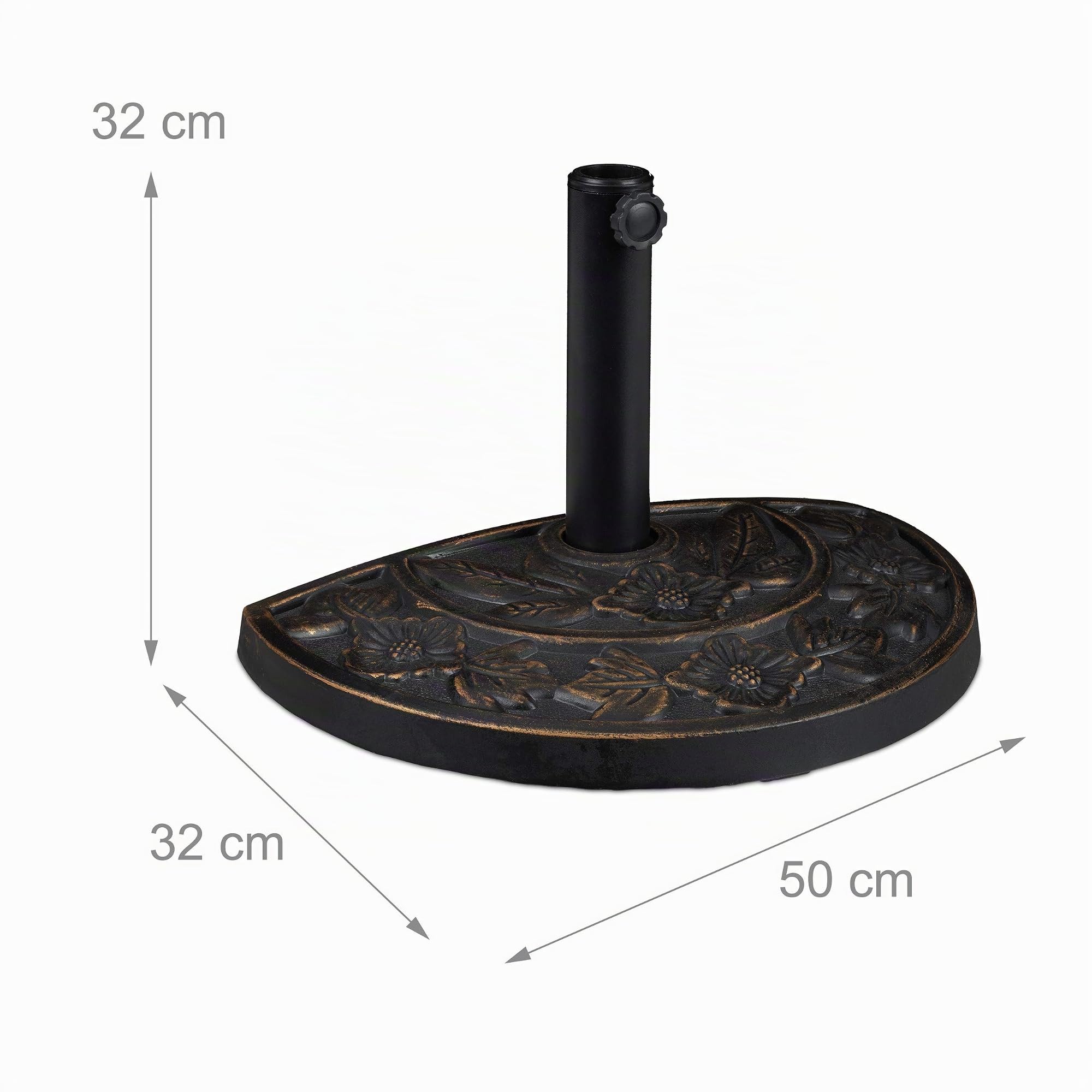 Relaxdays Pieds de Parasol Demi-Rond, résistant aux intempéries, Lourd, Jardin, terrasse, Barre 38mm,50 x 32 cm, Marron