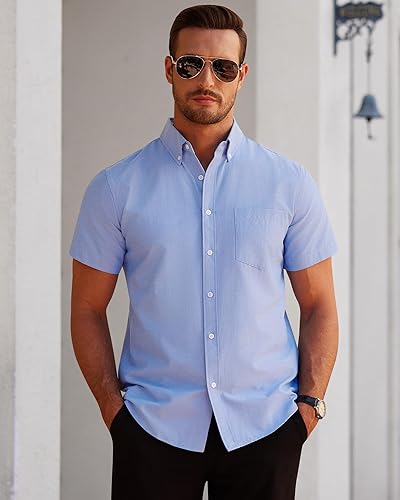 Miniatura 4 de Alimens & Gentle Camisa Oxford de manga corta para hombre, ajuste regular, cuello abotonado, con bolsillo