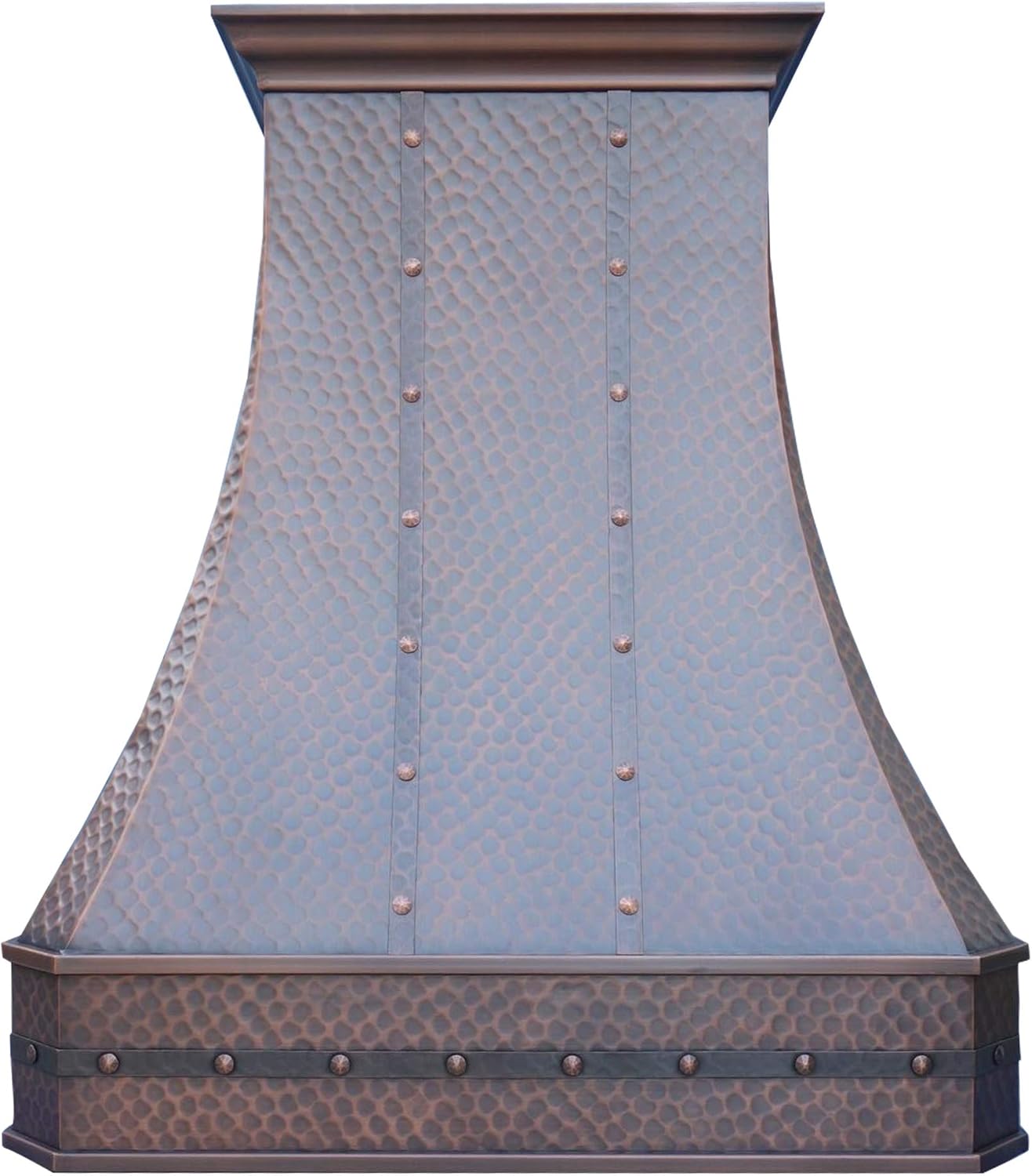 CT Copper Tailor Copper Vent Hood Island Mount,48'' W, 42'' H, 27'' D, 1150 CFM Exhaust Fan,Stainless Steel Vent,LED Light,Dishwasher-Safe Baffle Filters,Light Hammered-Medium Patina,VH3TR