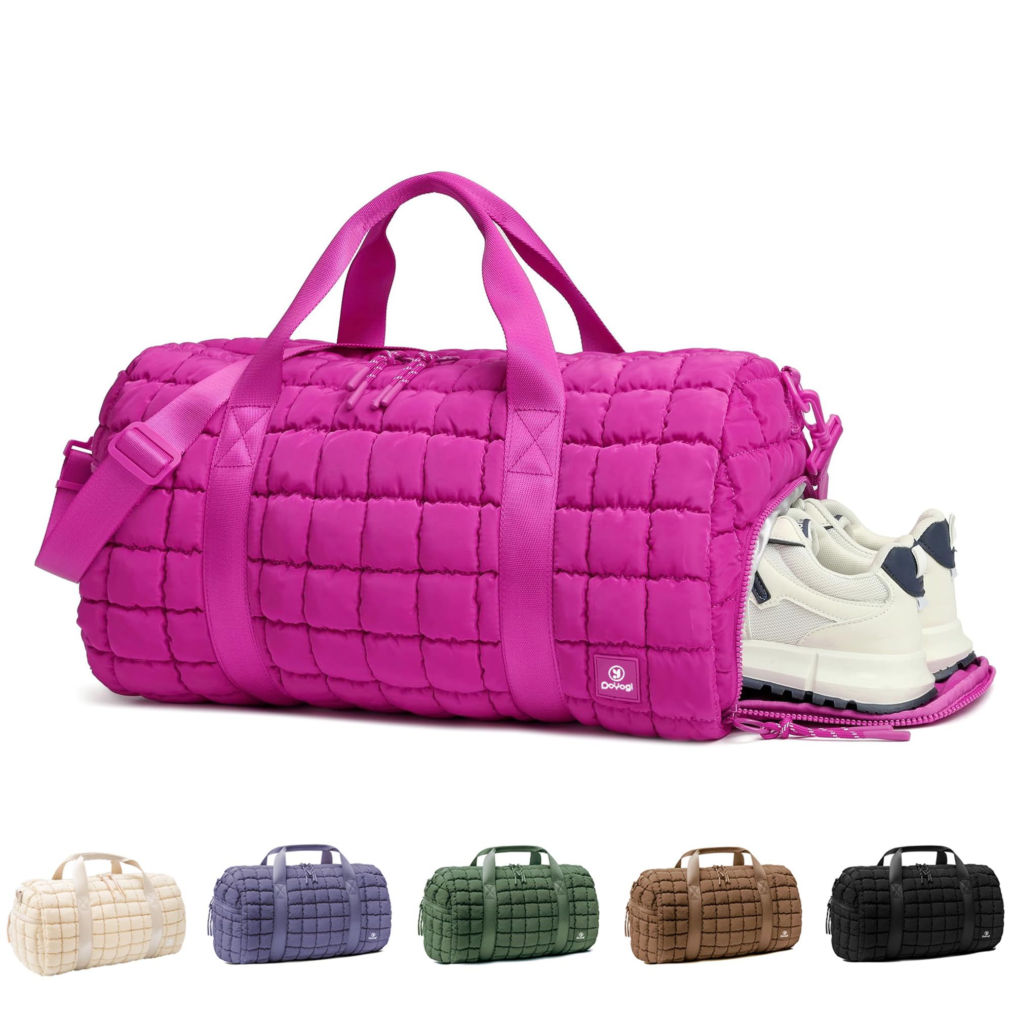 DOYOGI Quilted Gym Bag for Women,Duffle Bag for Travel with Wet Pocket,Carry on Weekender Bags for Women,Travel Bag with Shoe Compartment (Rose red)