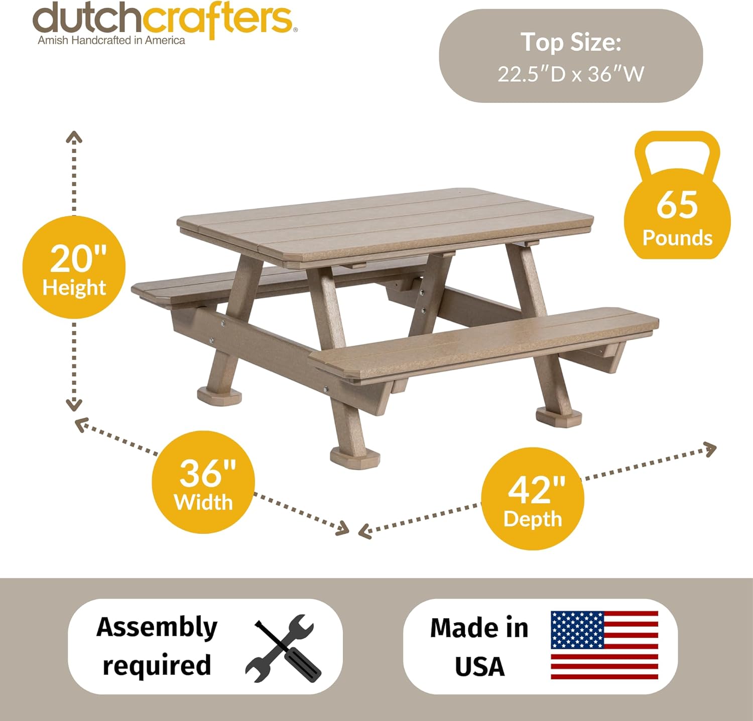DutchCrafters Plastic Kids Picnic Table, Heavy Duty Toddler Outdoor Table, Childrens Picnic Tables for Outdoors for Playtime, Meals, Arts & Crafts, Camping and More - Amish Made in USA (Black)