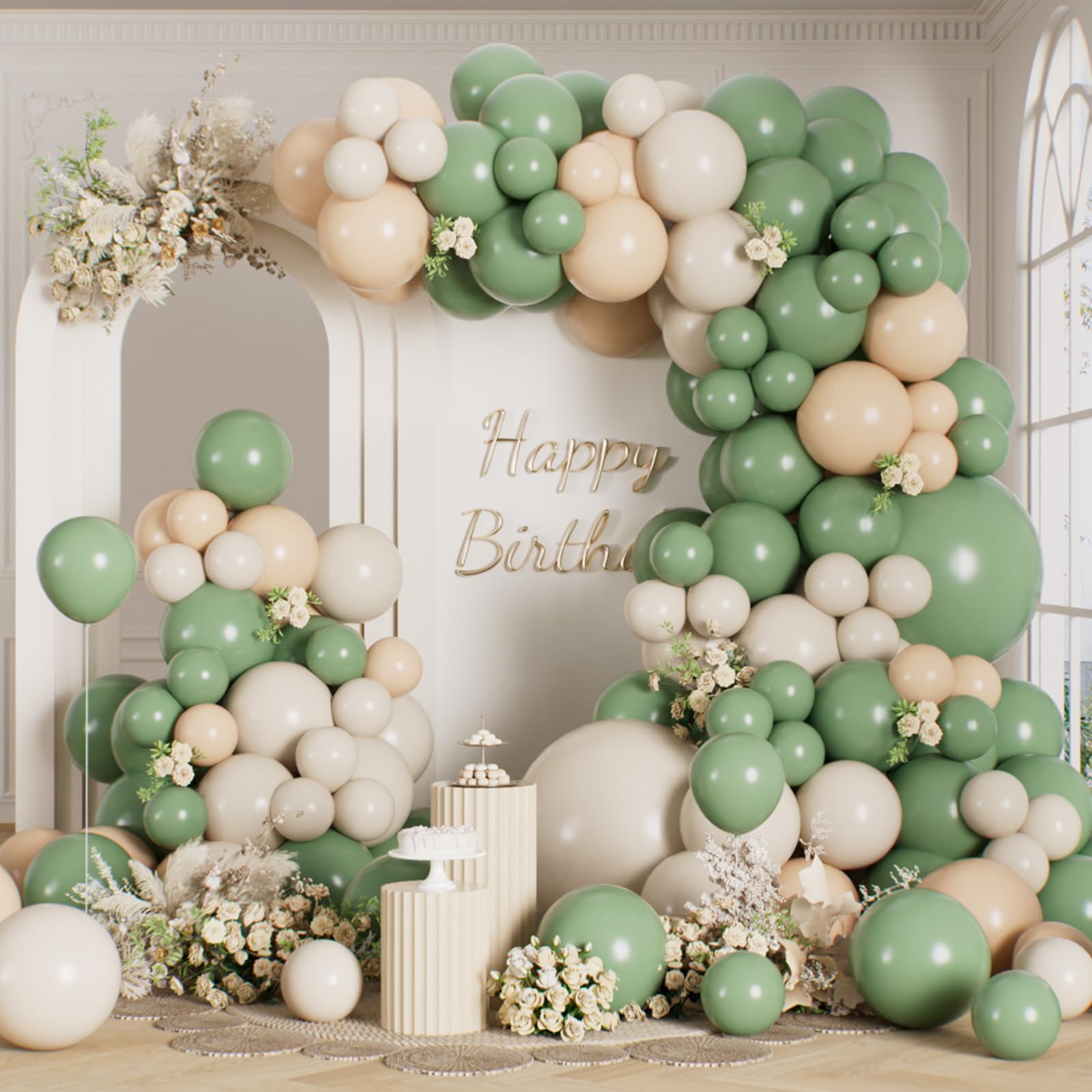 RainbowQ Party Sage Green Balloons Arch Kit 165PCS Metallic Garland Balloon