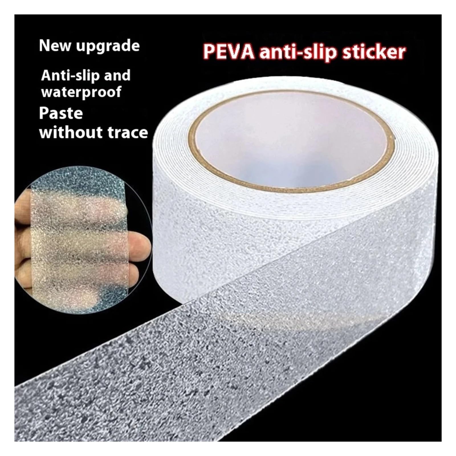 Taśma antypoślizgowa PEVA Czarna i przezroczysta – wodoodporna, do podłóg w łazienkach basenach(Clear 5cm X 5m)