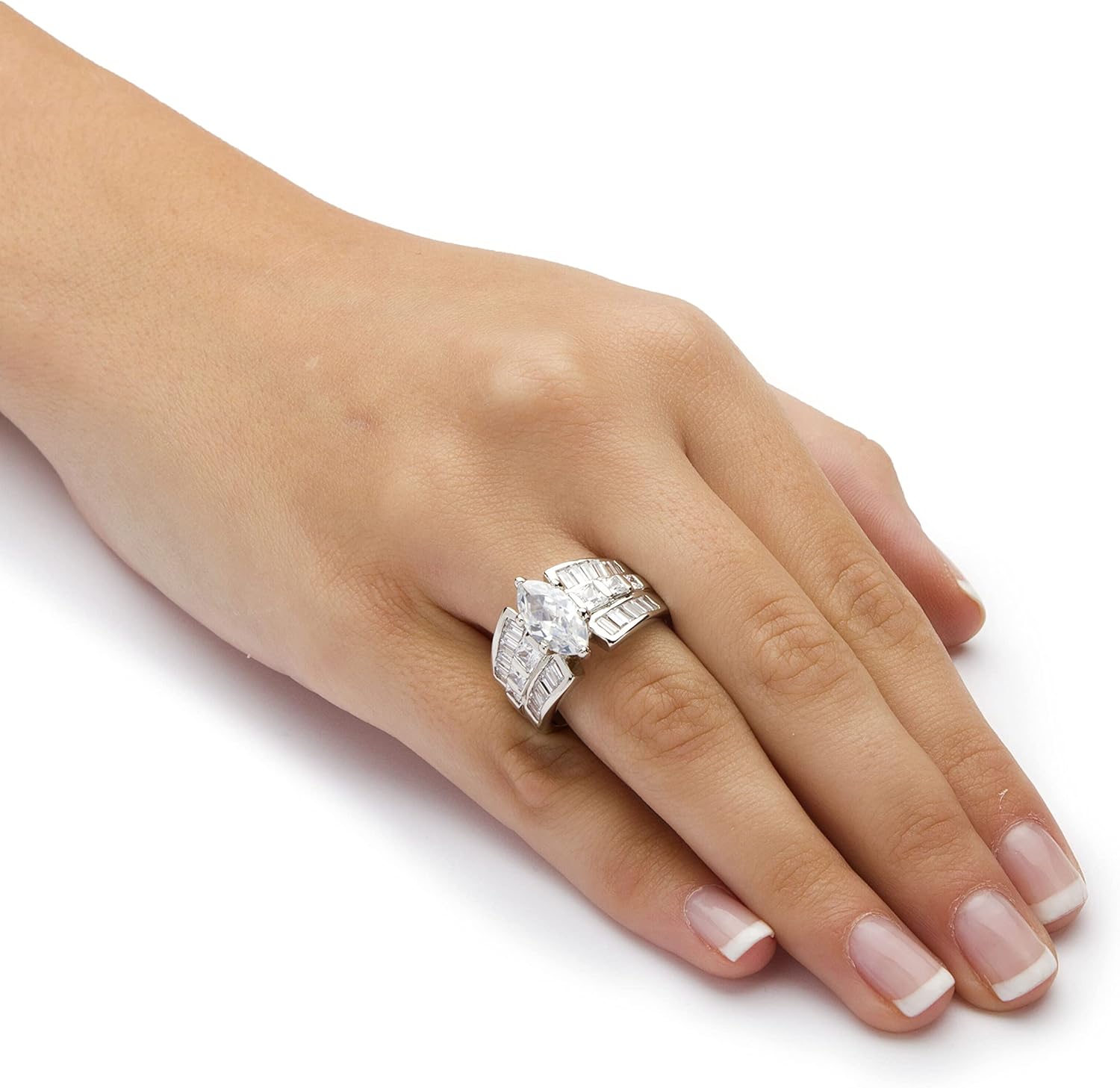 Palm Beach Jewelry Platinum Plated Marquise Cut Cubic Zirconia Engagement Ring