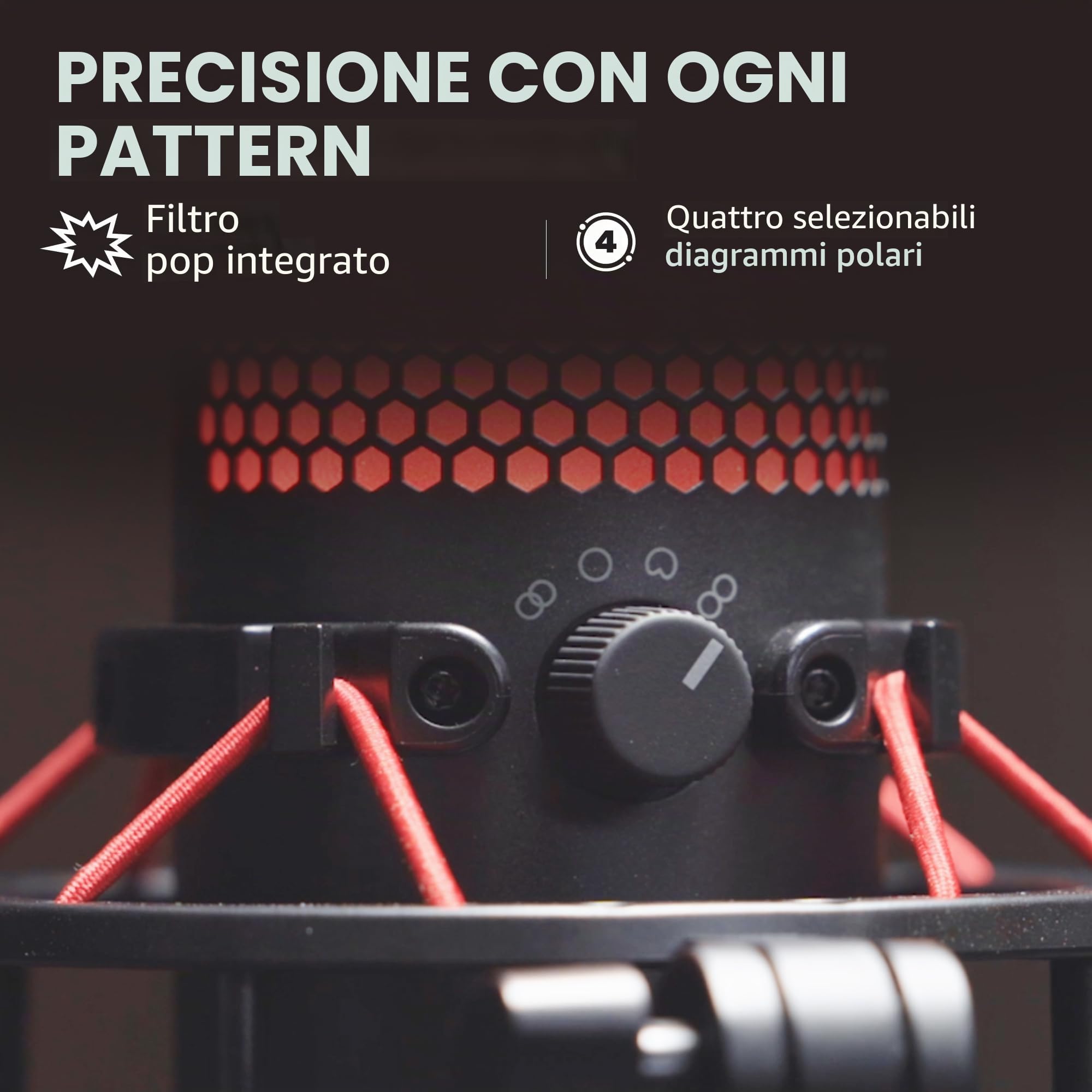 HyperX QuadCast, Microfono da Gaming, USB a condensatore, Anti-Vibrazione, FiltroPop, Indicatore LED, Sensore Tap-To-Mute, Jack Audio, Streaming, Discord, TeamSpeack, per PC, PS5, PS4, Mac, Rosso/Nero