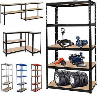 Metal Shelving Units for Storage, 150 x 70 x 30cm Heavy Duty Garage Shelving Units, Boltless Storage Racking Unit, Workshop Shed Shelving Units 5 Tier Black Industrial Storage Shelves 875KG Capacity
