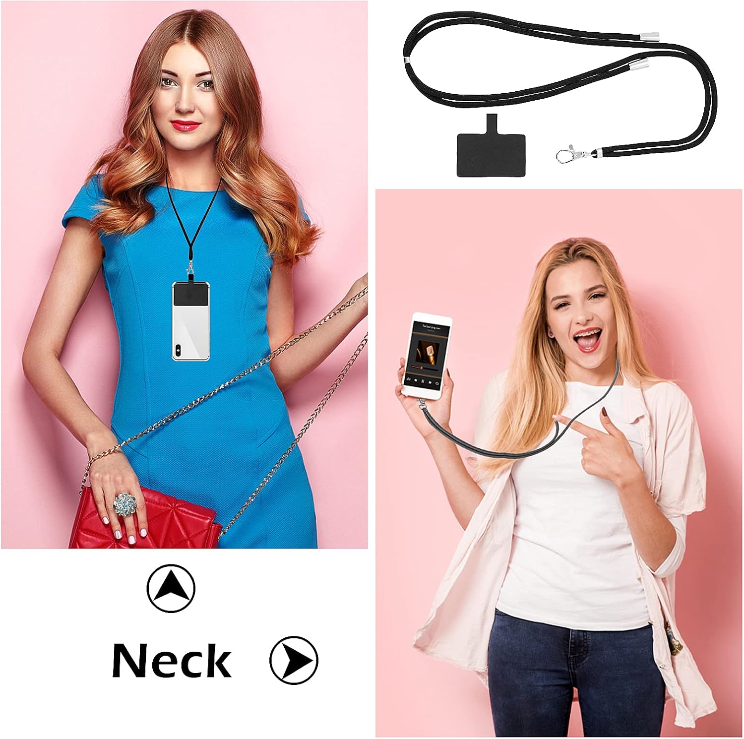 Molain 2 Packs Phone Lanyards for Around the Neck, Universal Cell Phone Lanyard Crossbody, Adjustable Mobile Phone Straps, Nylon Patch Phone Neck Strap Compatible with All Smartphones (Black)