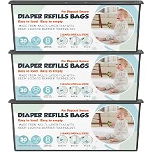 Diaper Pail Refills Bags with 30 Bags Compatible with Genie Easy Roll Signature Diaper Pails, Lasts Up to 8 Months, 7-Layer Odor-Barrier Technology, 3 Pack 90 Bags