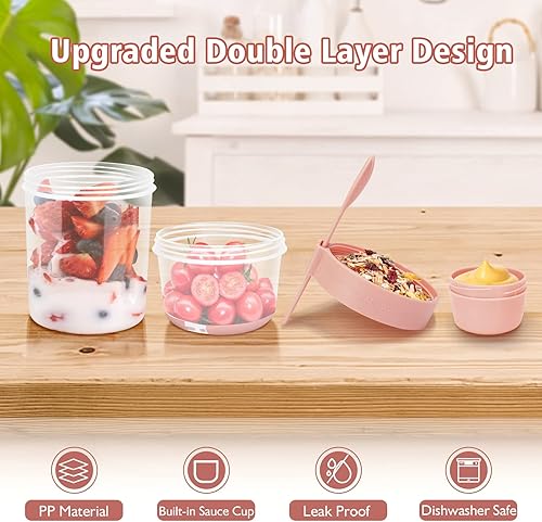 Miniatura 3 de Recipientes de avena con tapas, paquete de 2 tazas de desayuno de 29 onzas, recipiente de yogur con cuchara para viajes, gimnasio, oficina
