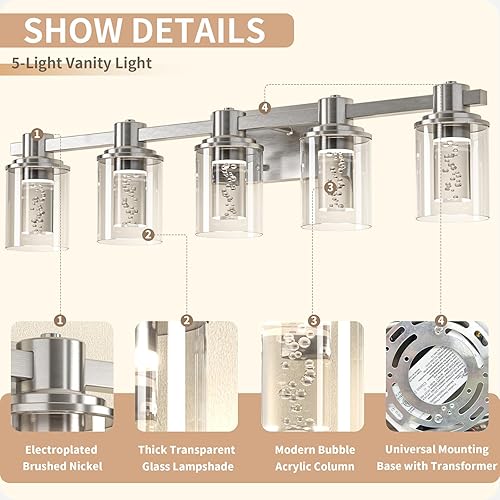 Miniatura 137 de Quntis Lámparas de baño negras de 4 luces con 5 modos de color, lámpara de tocador moderna regulable de 27 pulgadas sobre espejo, lámpara de pared