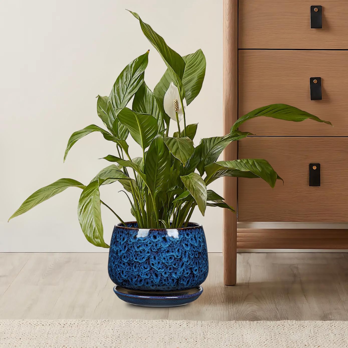 Oairse Diámetro 19 cm/15 cm Juego de 2 macetas de cerámica con almohadillas de drenaje, macetas para plantas de interior, decoración retro para juegos de contenedores de jardín al aire libre