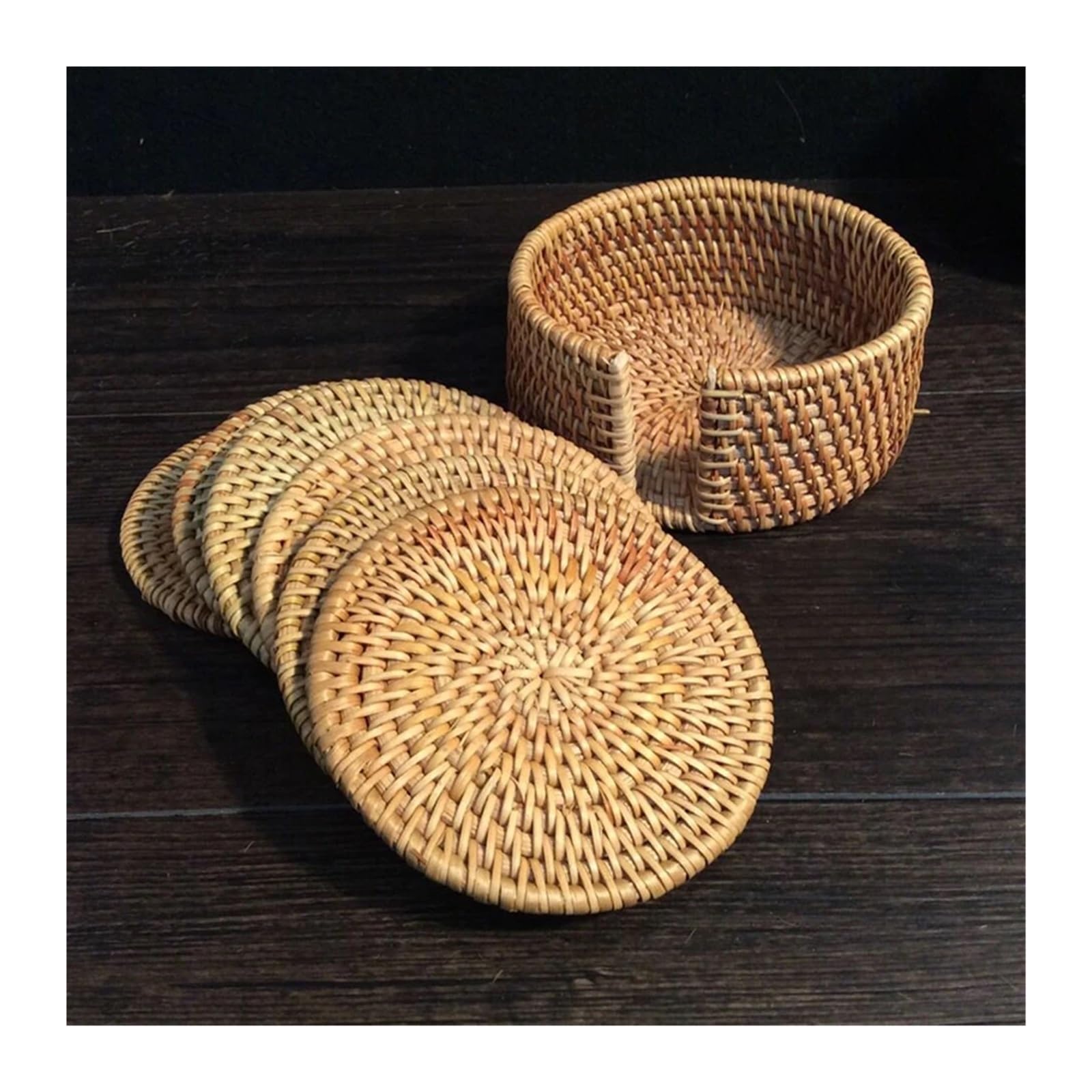 tkane rattanowe podkładki, Zestaw rattanowych podkładek z koszami w 6 różnych rozmiarach(8cm)