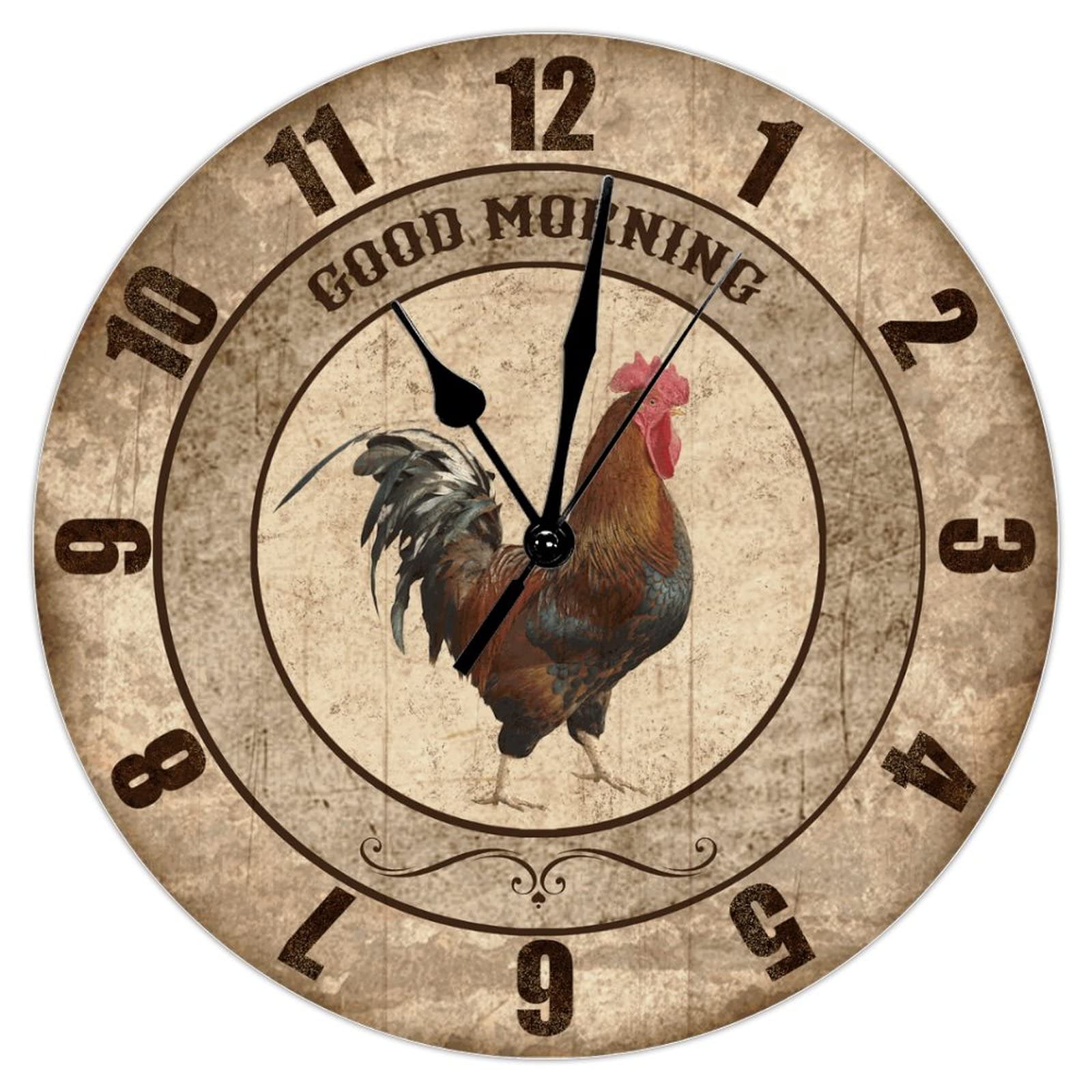 Horloge murale coq de qualité supérieure en bois véritable 38,1 cm style rétro