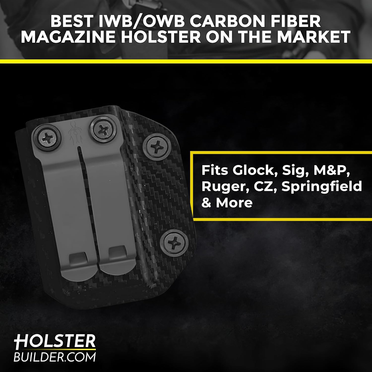 Ambidextrous IWB/OWB Carbon Fiber Magazine Holster - Ideal for Glock 19, 27, 43x, 45 & Other Models - Convenient Concealment Holster with Mag Pouch - Accessory for Men & Women