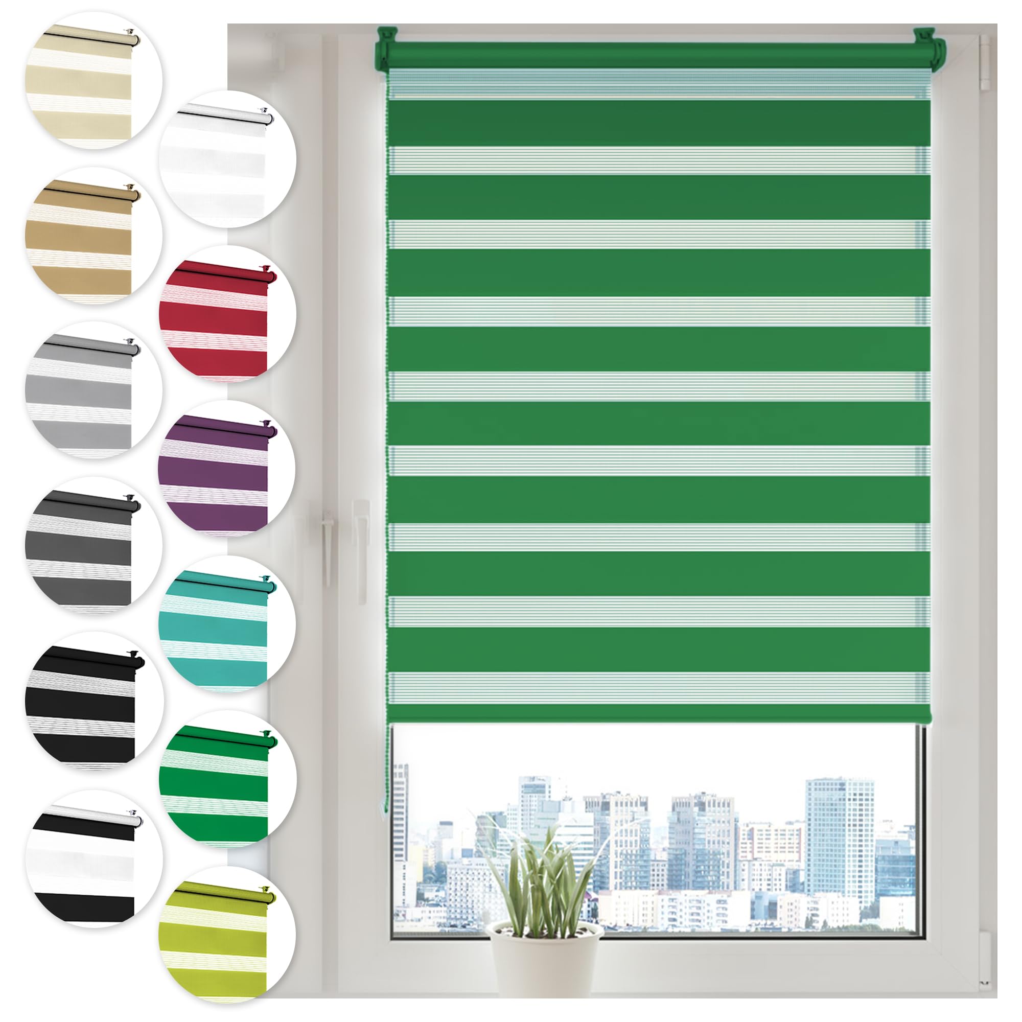 Doppelrollo Klemmfix ohne Bohren 115cm x 130cm Grün Duo Rollo Klemmrollo Sonnenschutzrollo Fensterrollo für Fenster & Türen Zebrarollo Seitenzugrollo