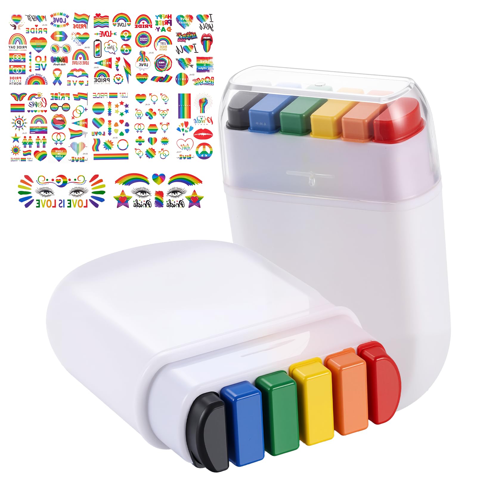 Pride Rainbow Face Paint Kit 2 Pack Pride Face Paint Sticks, 12 Pride Temporary Tattoos, 100+PCS Pride Stickers for Gay Pride Parade, Pride Day and