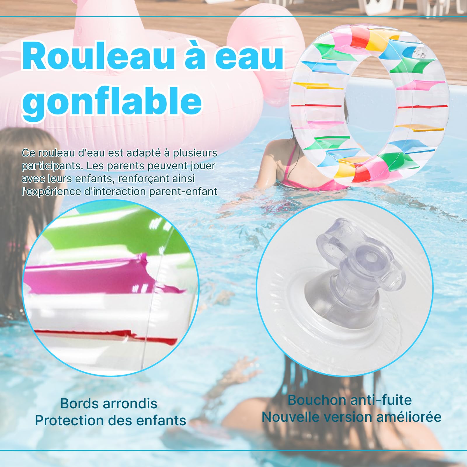 LOVIVER Rouleau Flottant pour Enfants et Adultes, Roue Aquatique Interactif Géante, Roue de Jeu Gonflable pour Eau et Herbe, Accessoire de Jeu pour la Piscine