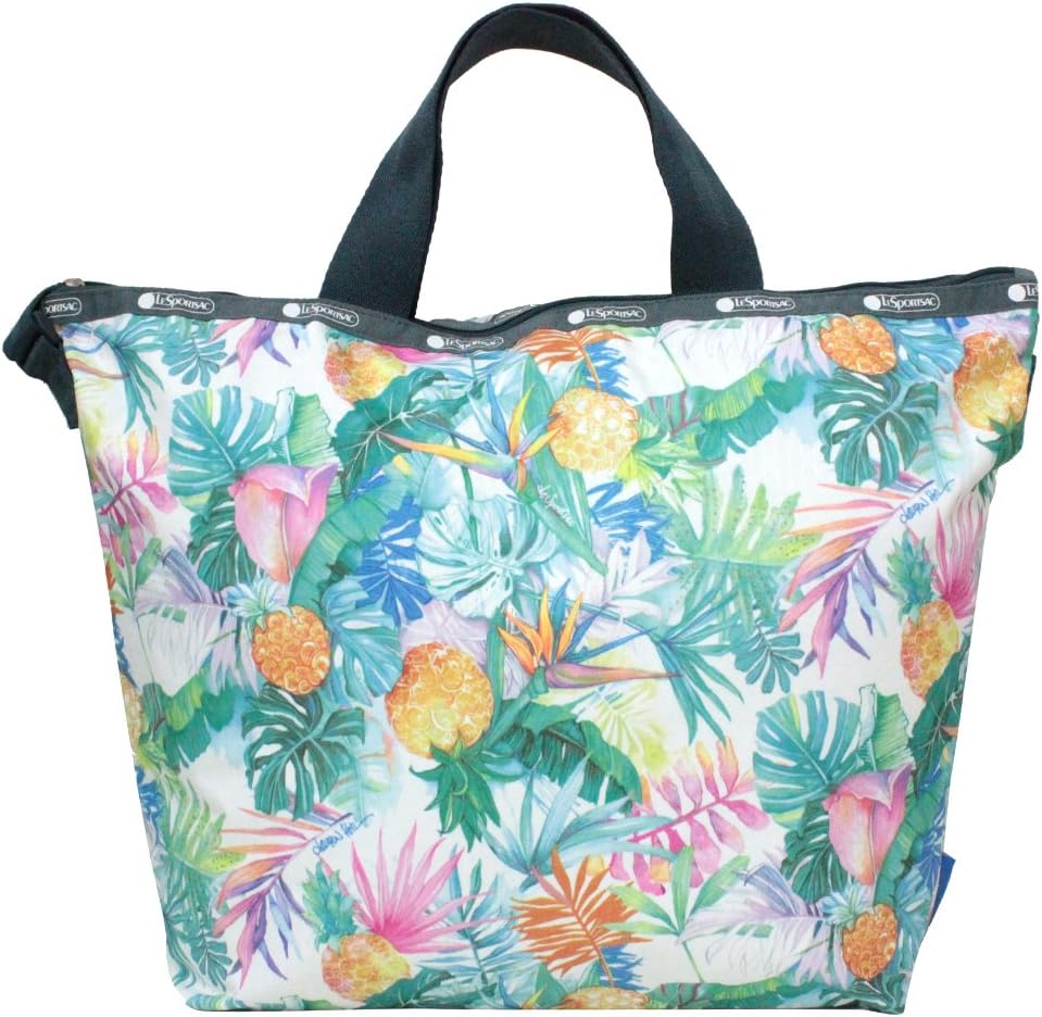 LeSportsac Lauren Roth Uluwehi HAWAII EXCLUSIVE Easy Carry Tote Crossbody + Top Handle Handbag, Style 2431/Color K605, Vibrant Tropical Flowers & Pineapples, Lauren Roth Signature Printed on Pattern