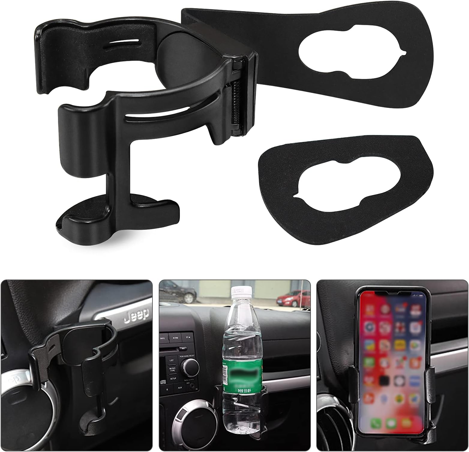 Multi-Function Cup & Phone Holder, 2 in 1 Bolt-on Stand Bracket Organizer for 2011-2017 Wrangler JK