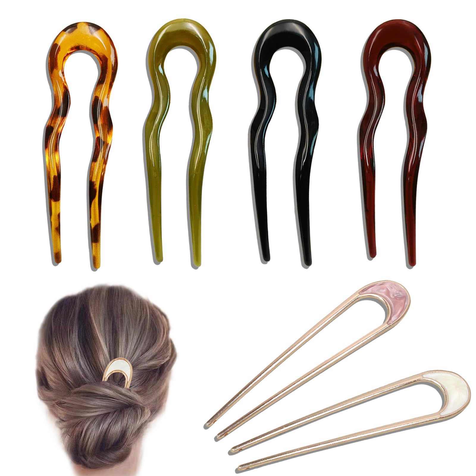 6 Pezzi Forcine a U per Capelli Francesi Vintage, Fermaglio Capelli Donna, Spilla per Chignon e Acconciature Femminili Riutilizzabili per Donne e Ragazze