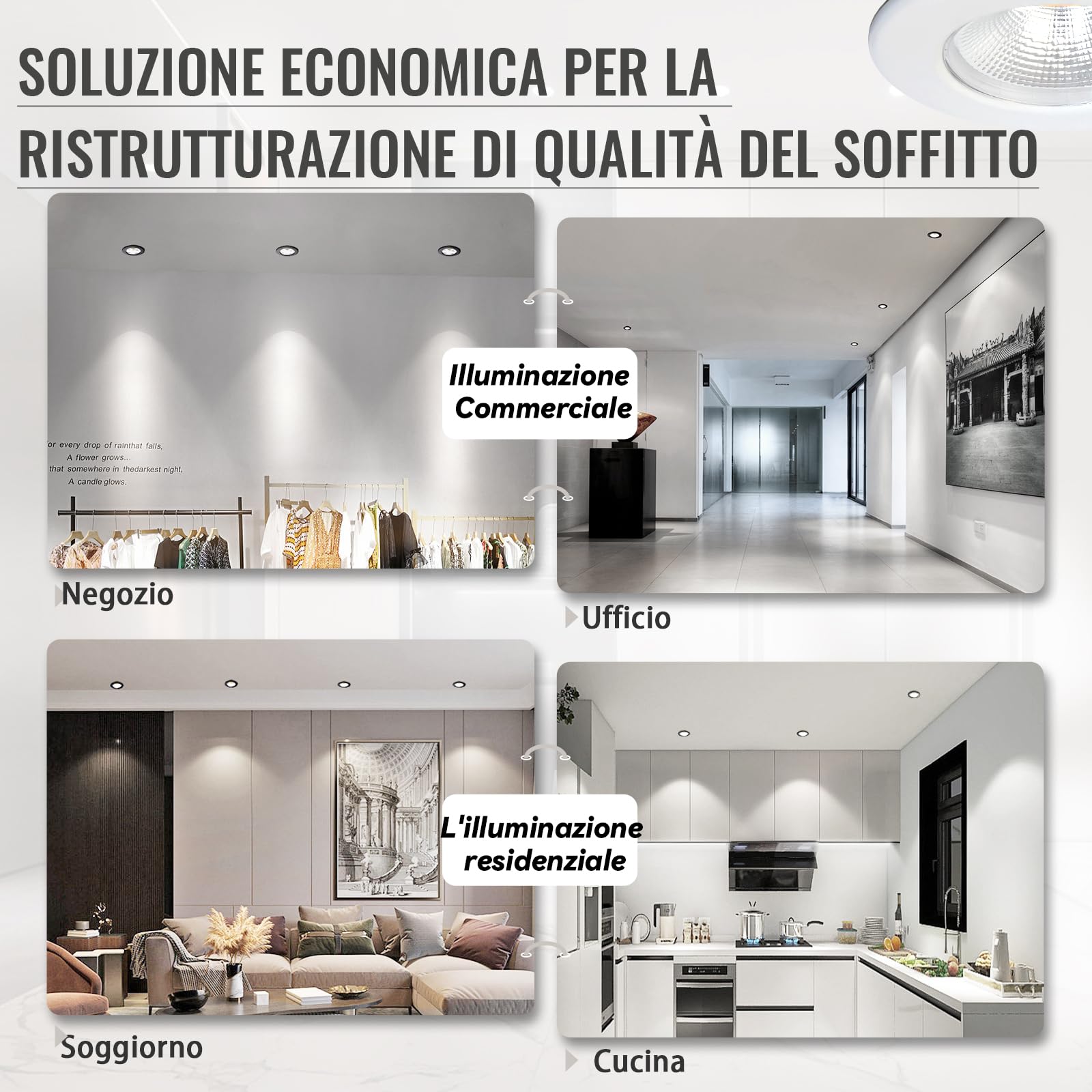 6x 10W Faretti LED da Incasso per Cartongesso,850LM Foro 65-85mm Luce Calda 3000K per Cucina,Interno,Faretti Led Soffitto COB 220V Equivalenti a 100W