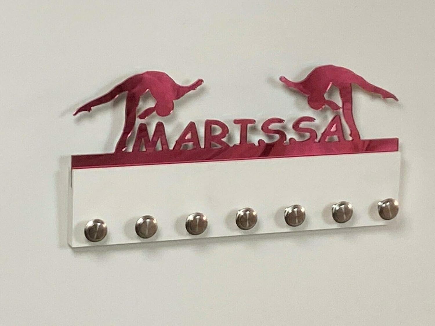 Custom Personalized Name Medal Holder, Dancing Dancer Display Awards Hanger Rack with Hooks for 60+ Medals, Ribbons, Sports 16'' Wide, One of A Kind Made to Order with Your Name On It