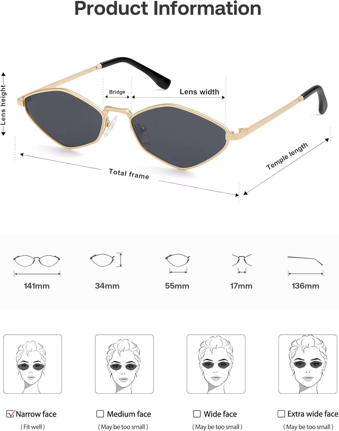 SOJOS Retro Small Polarized Sunglasses Womens Mens Vintage Narrow Irregular Shades UV400 SJ1233 - Image 6