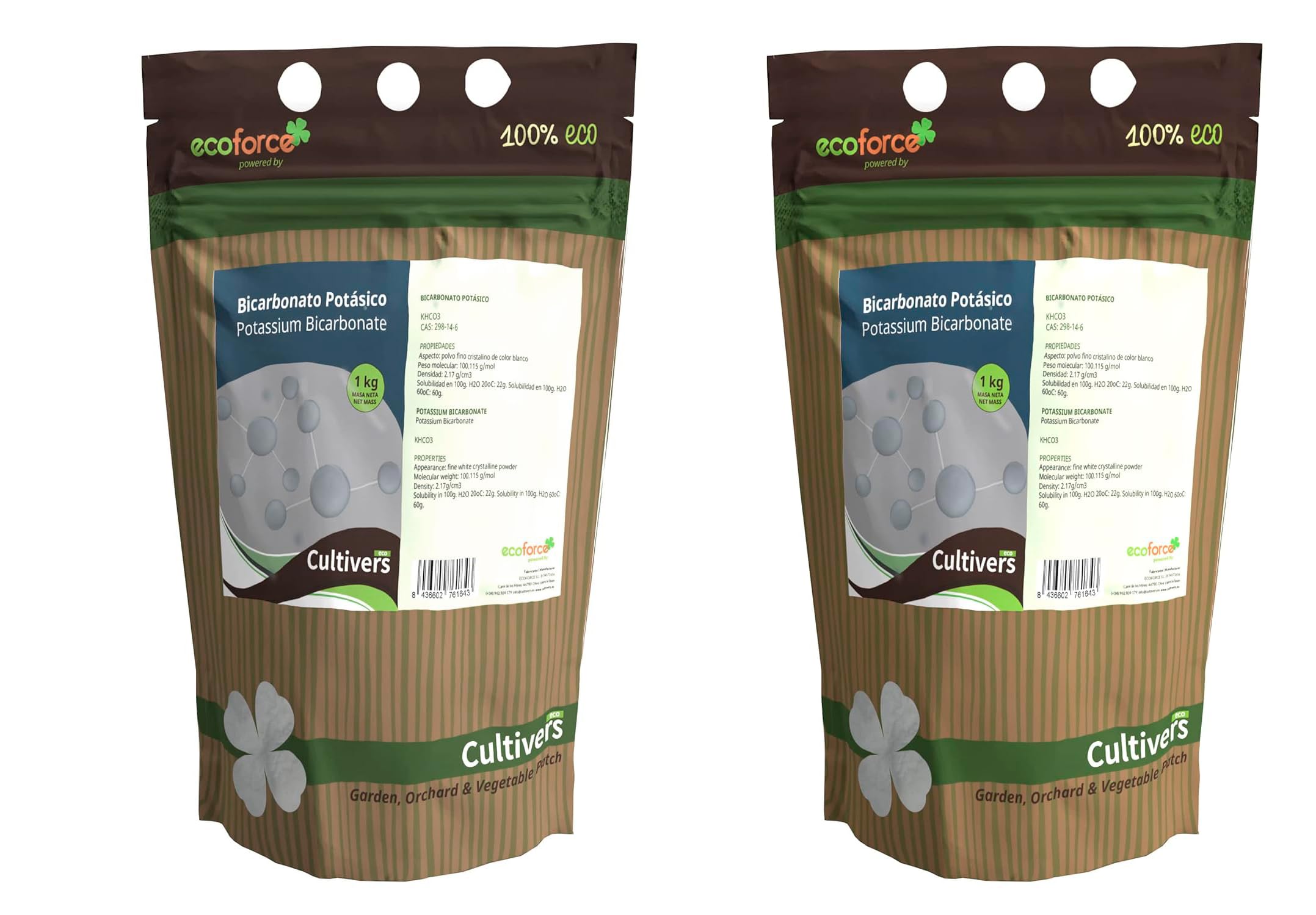 CULTIVERS Bicarbonato de Potasio 2x1 kg Polvo Soluble Jardinería Agricultura