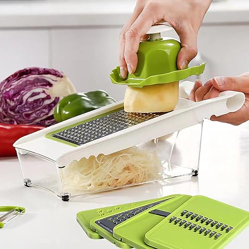Miniatura 9 de Rallador de queso con contenedor, cortador de verduras 5 en 1, ralladores multiusos para cocina, rallador de caja fácil de limpiar con mango,