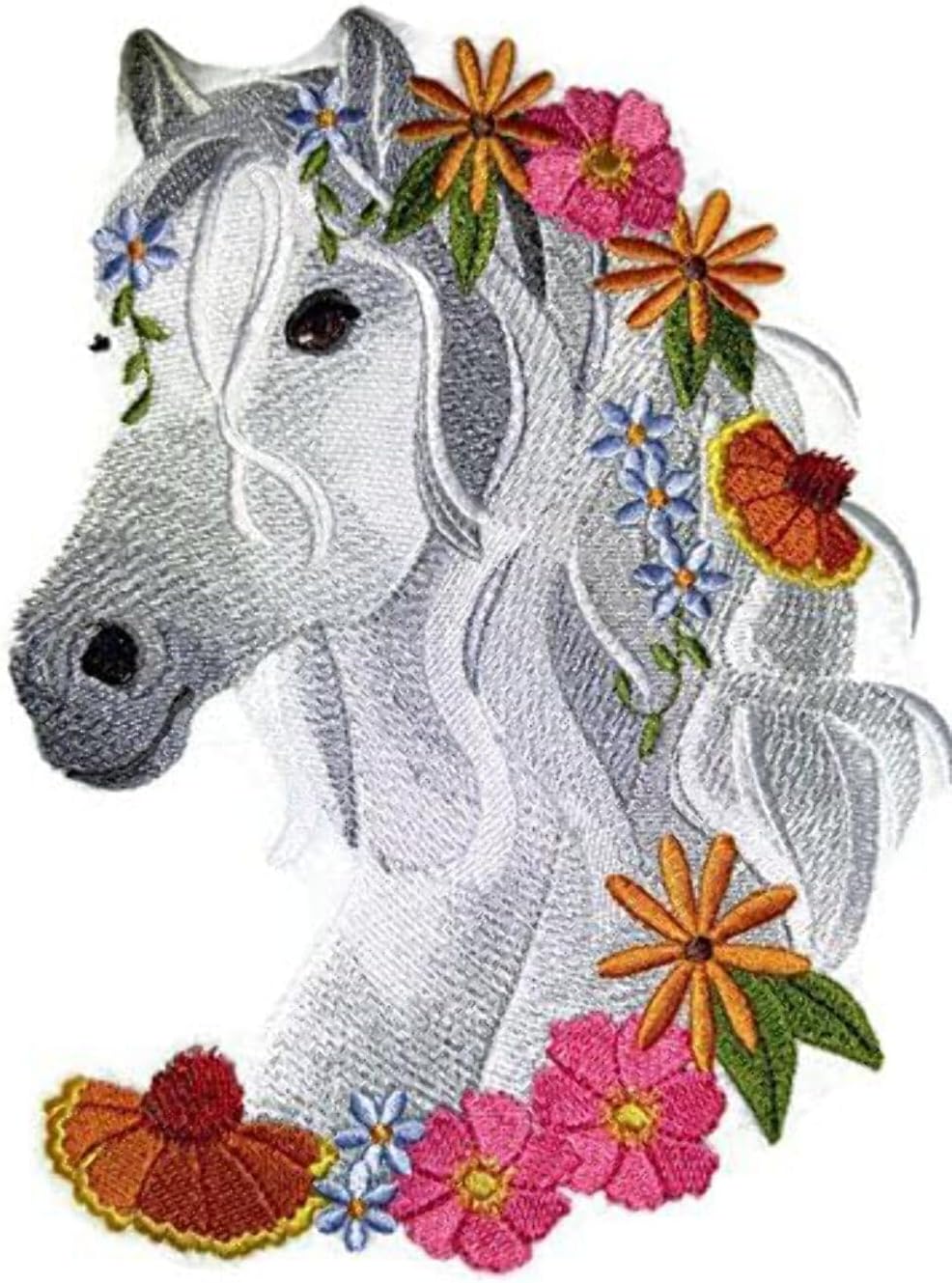 [Custom] [Horse in Wild Flowers] Embroidery Iron On/Sew Patch [7.8" x 5.86"]