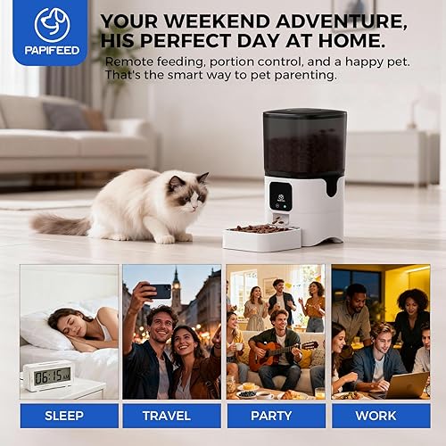 Miniatura 8 de PAPIFEED Comedero automático WiFi 5G dispensador automático inteligente de comida para gatos con modo de alimentación lenta, desmontable para una