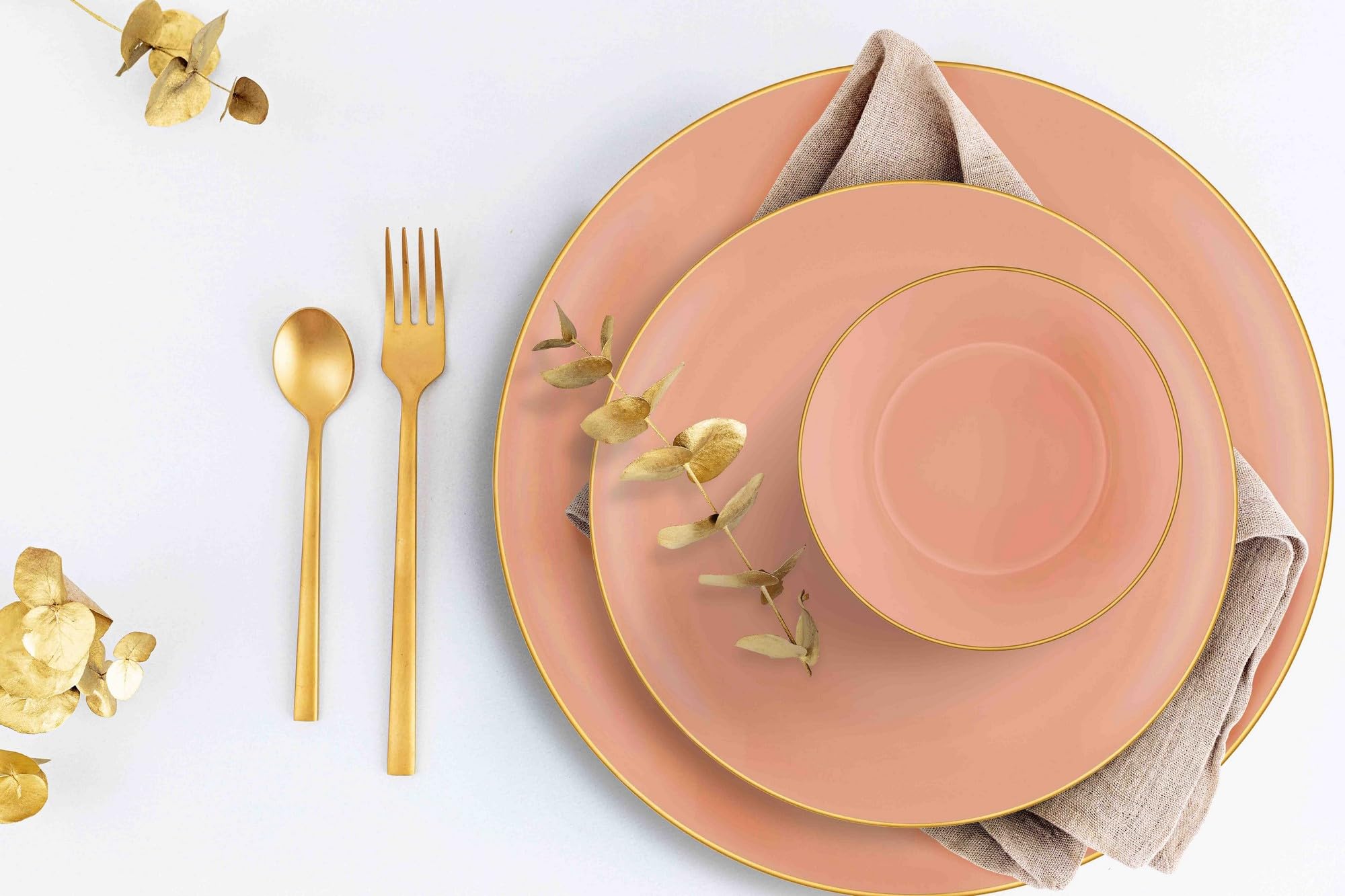 Elegante juego de cena de 24 piezas, color salmón, 100% cerámica, incluye 6 platos (25 cm), 6 platos (20 cm), 6 cuencos (14 cm), 6 platos de postre (19 cm), seguro para lavavajillas, perfecto para