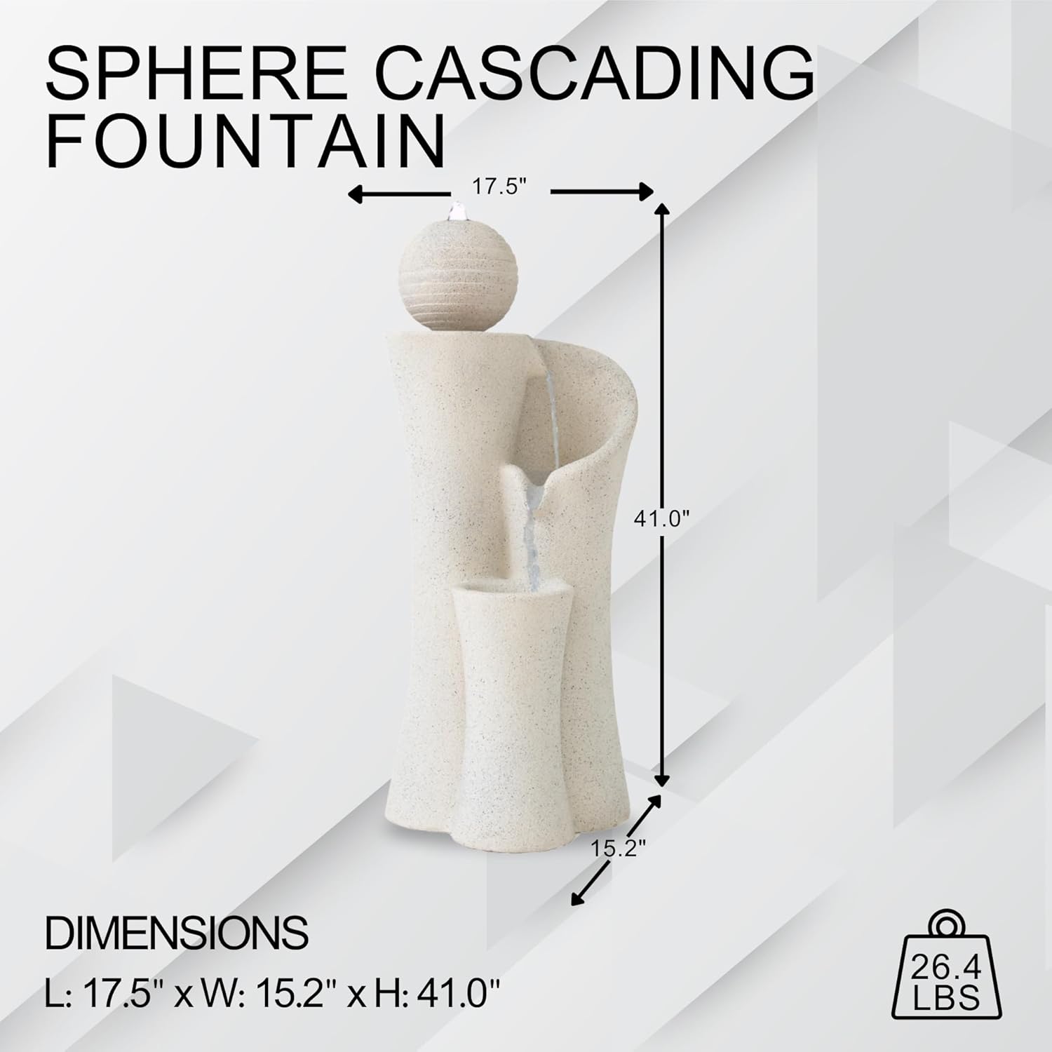 XBrand 41" Modern Sphere Curve Cascading Fountain, Resin