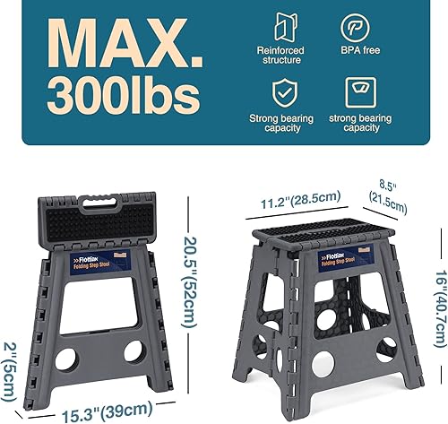 Miniatura 108 de Flottian Taburete plegable de 18 pulgadas para adultos y niños con capacidad para hasta 300 libras, taburetes plegables antideslizantes con asa,