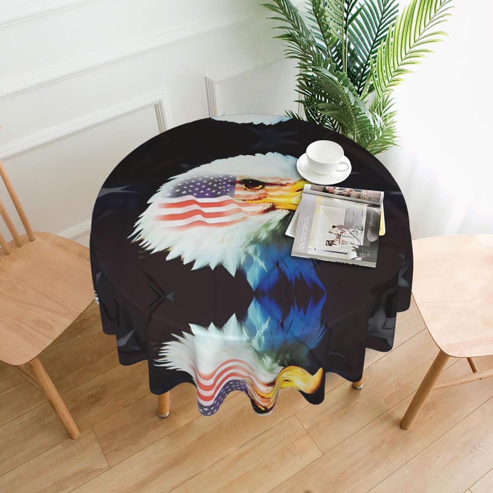 YYHWHJDE Patriotic Eagle Prints 60in Round Decorative Tablecloth – High-Grade Polyester Throw for Stylish Dining & Event Table Protection
