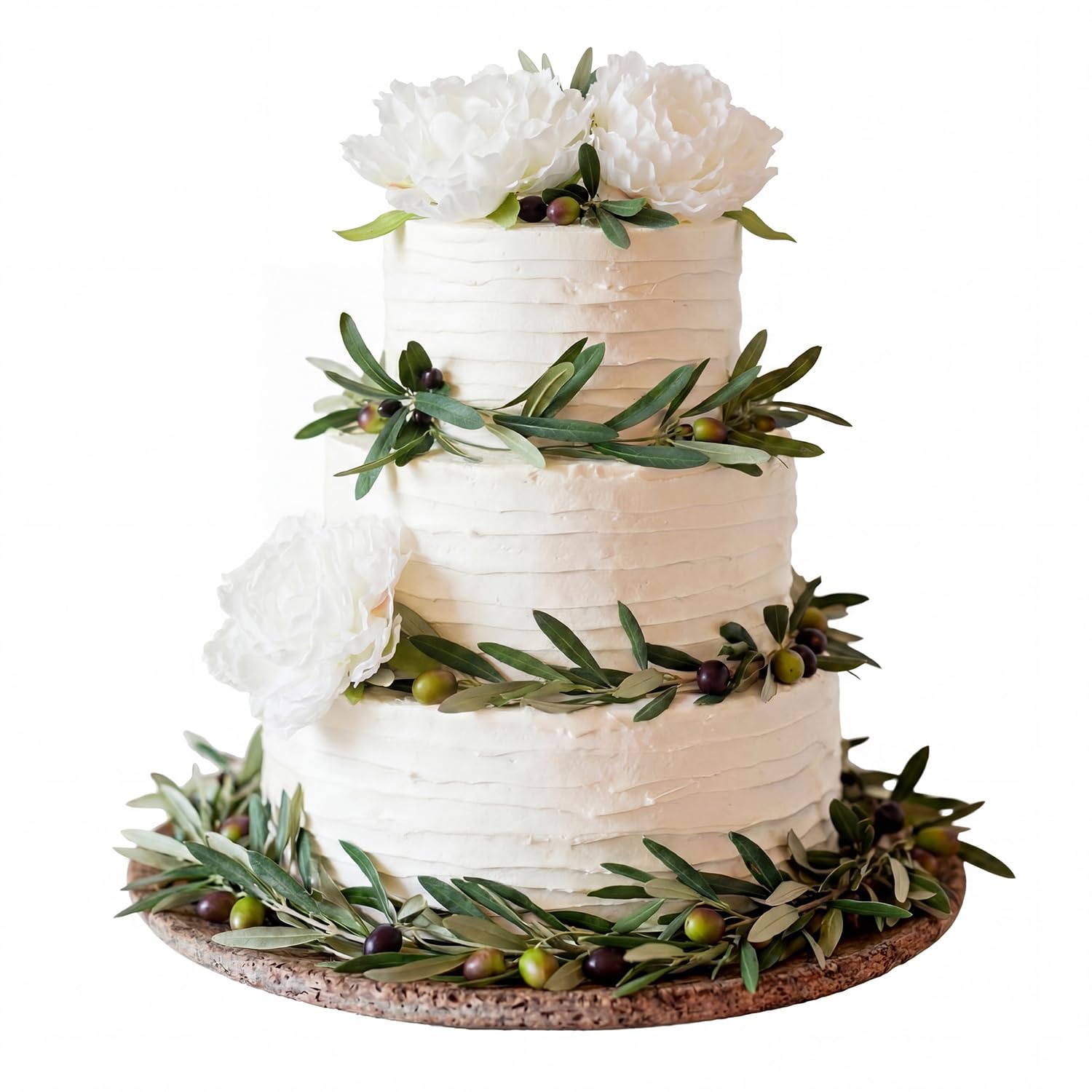 Photo 1 of ***MISSING PARTS***Gemscream 6 Pcs Artificial Olive Branches Cake Decor Olive Leaf Garland Wedding Cake Decorations White Faux Peony Flowers Greenery for Wedding Anniversary Birthday Party Festival Celebration