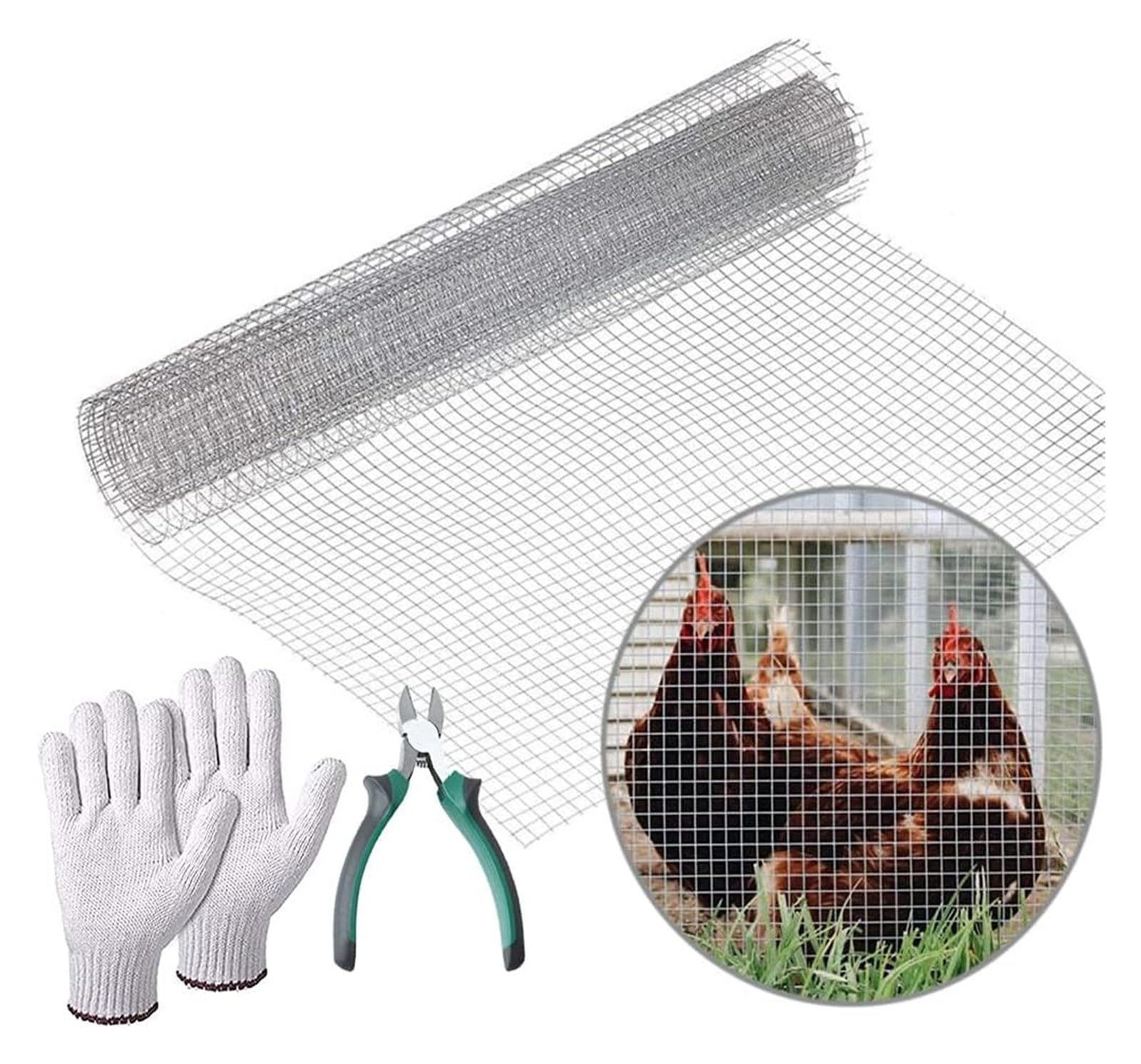 Rotolo di rete metallica saldata, recinzione pollaio, filo di acciaio inossidabile 1 mm, tessuto hardware a maglia quadrata 12 con pinze per verdure, frutta giardino, coniglio(0,6 x 3 m)