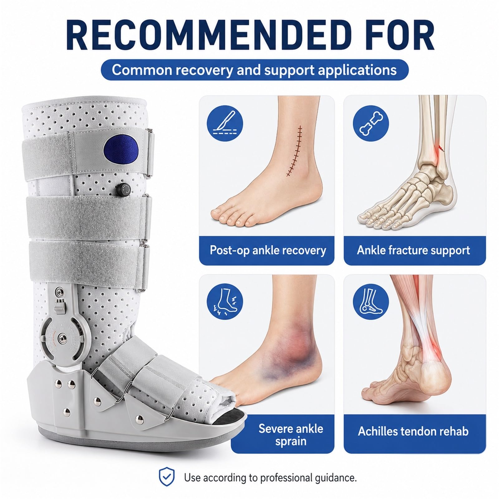 Tutore Caviglia Pneumatico Air Walker Stivale Ortopedico per Riabilitazione Post-Operatoria Fratture Stabili e Distorsioni Supporto Regolabile con Pompa Aria(M)