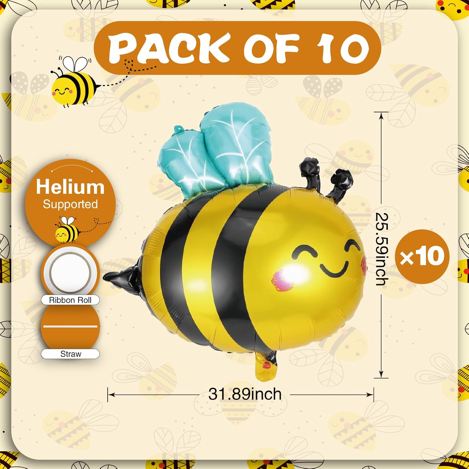 10 Pack Bee Balloons for Baby Shower & Birthday Party Decorations - Bee Day Party, Honeycomb & Sunflower Theme - Bee Baby Shower Decor, Bee Party Supplies, Bee Decorations (10Pack) image 2 of 7 B0FJ78D2SK