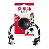 Extreme Ball with Rope - Dog Fetch Toy with Rope for Easy Throwing - Durable Dog Ball Toy for Tug, Playtime & More s Most Durable Natural Rubber - Black - for Large Dogs