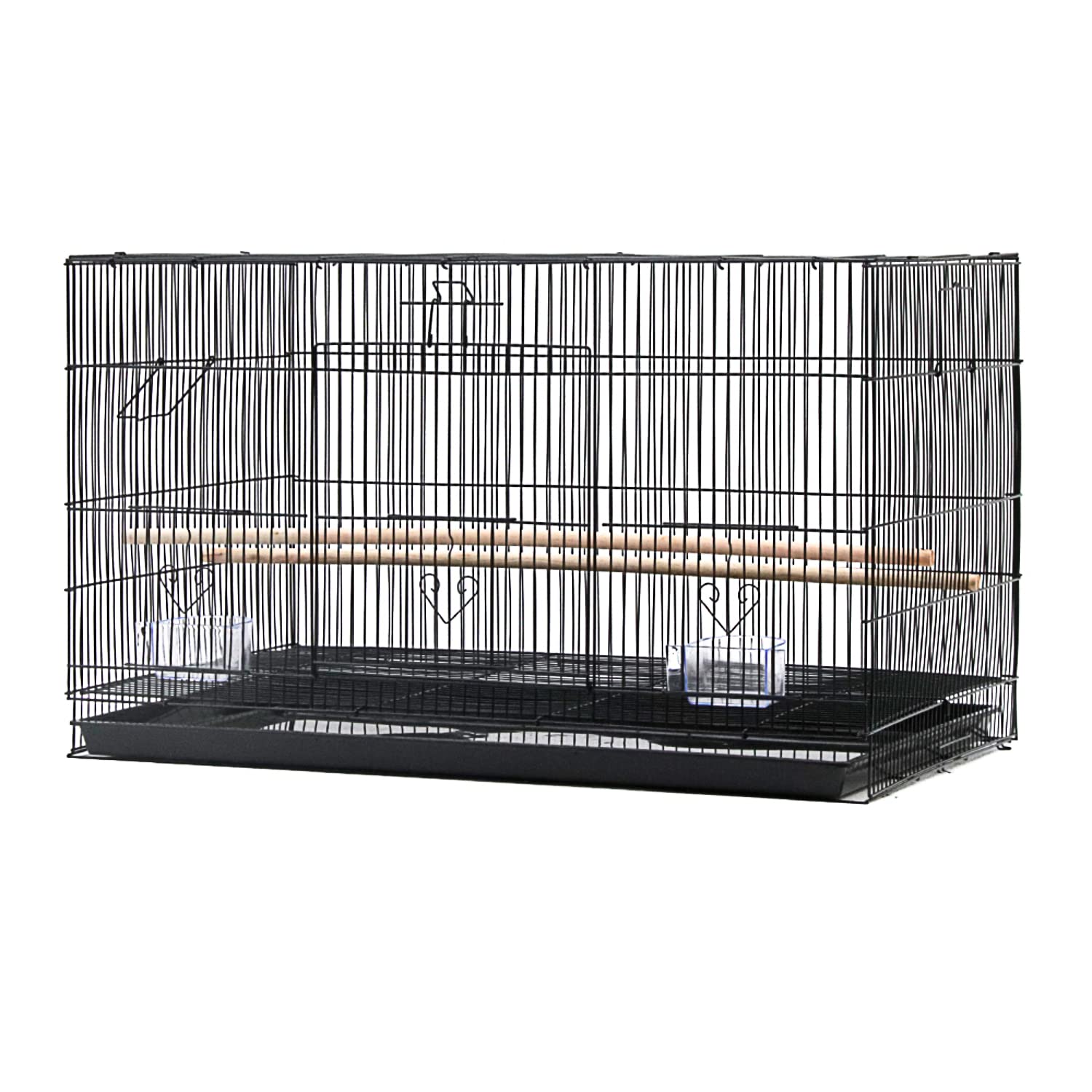 SHISHI Geräumiger Vogelkäfig, für drinnen oder draußen, tragbar, für Wellensittiche, Nymphensittiche, Kanarienvögel, Vogelkäfig mit Sitzstangen und Futterstellen (75,5 x 45 x 45 cm, schwarz)
